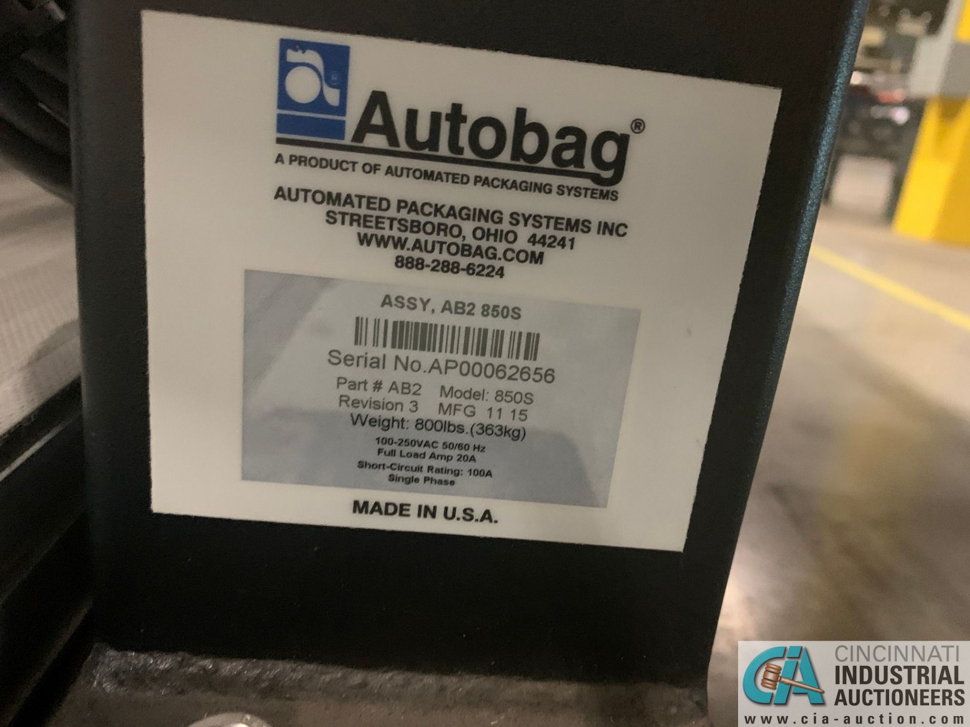 AUTOMATED PACKAGING SYSTEMS MODEL AUTOBAG 850S AUTOMATIC POLY BAGGING MACHINE; S/N AP00062656, - Image 10 of 10