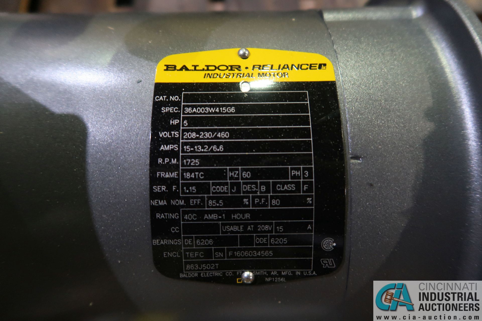 (LOT) (6) MISCELLANEOUS HP ELECTRIC MOTORS - Image 5 of 8