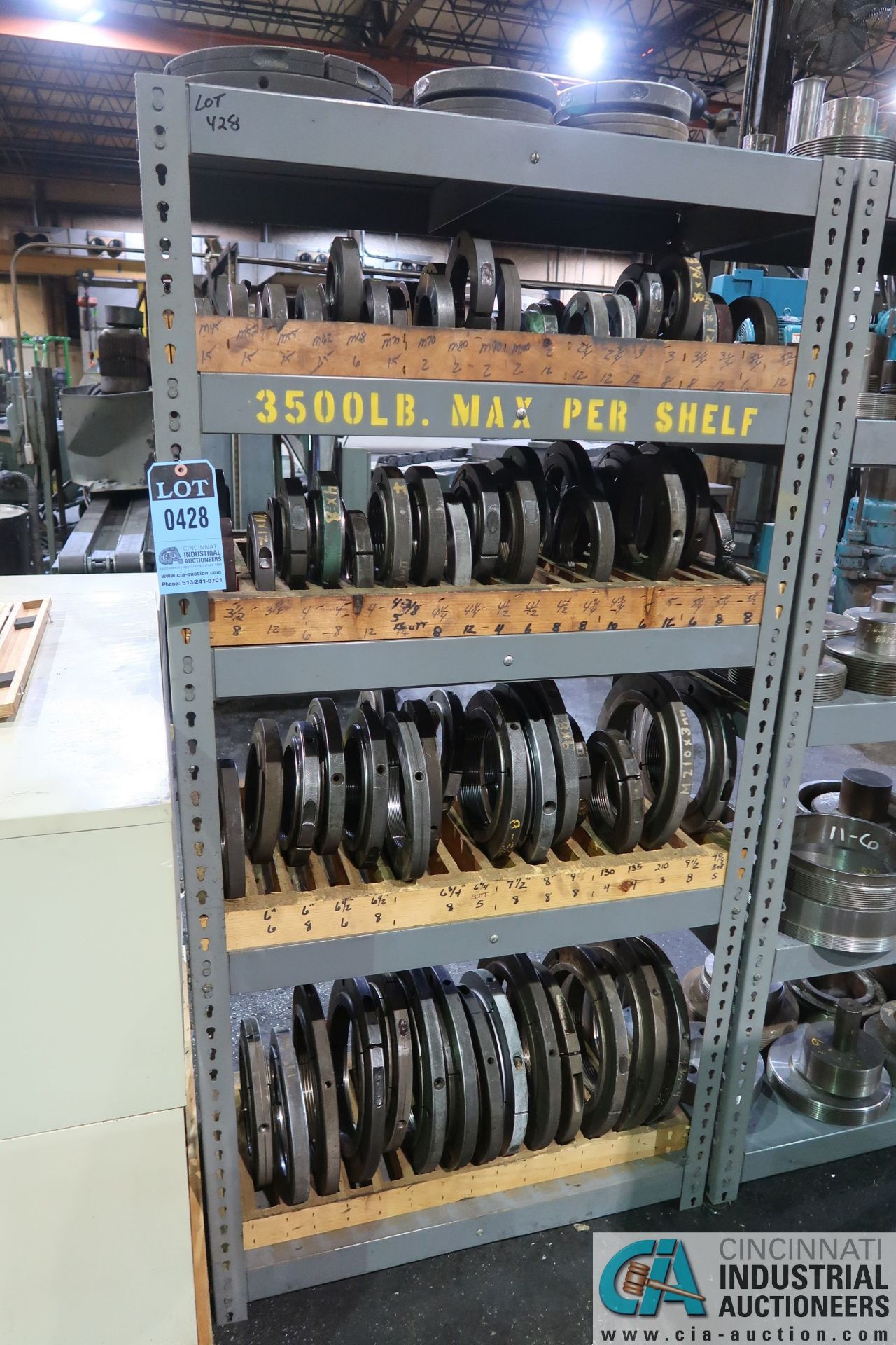 (LOT) MISCELLANEOUS NO-GO THREAD GAGES WITH SHELVING