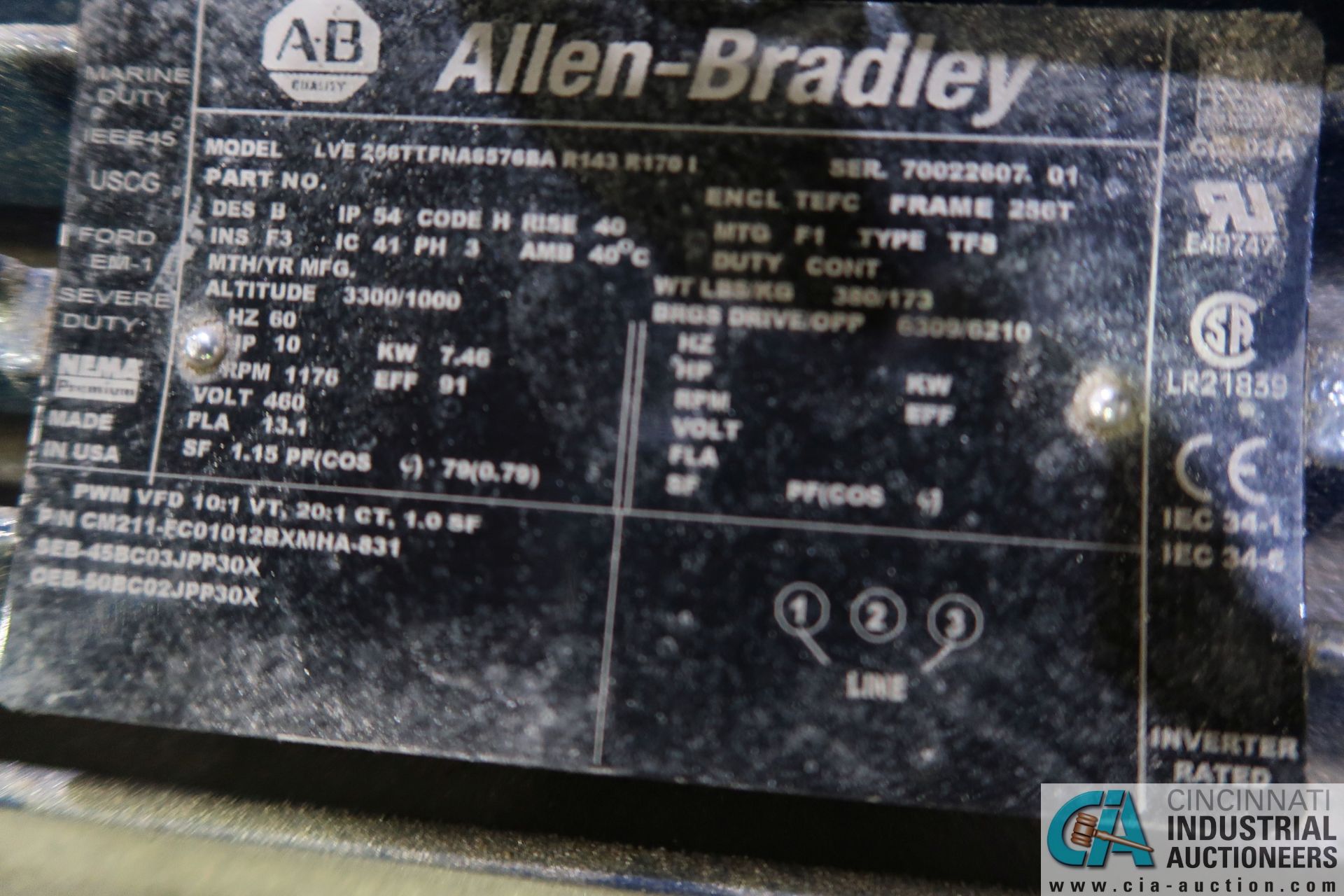 10 HP ALLEN BRADLEY ELECTRIC MOTOR WITH ALLEN-BRADLEY POWERFLEX 755 AC DRIVE - Image 2 of 3