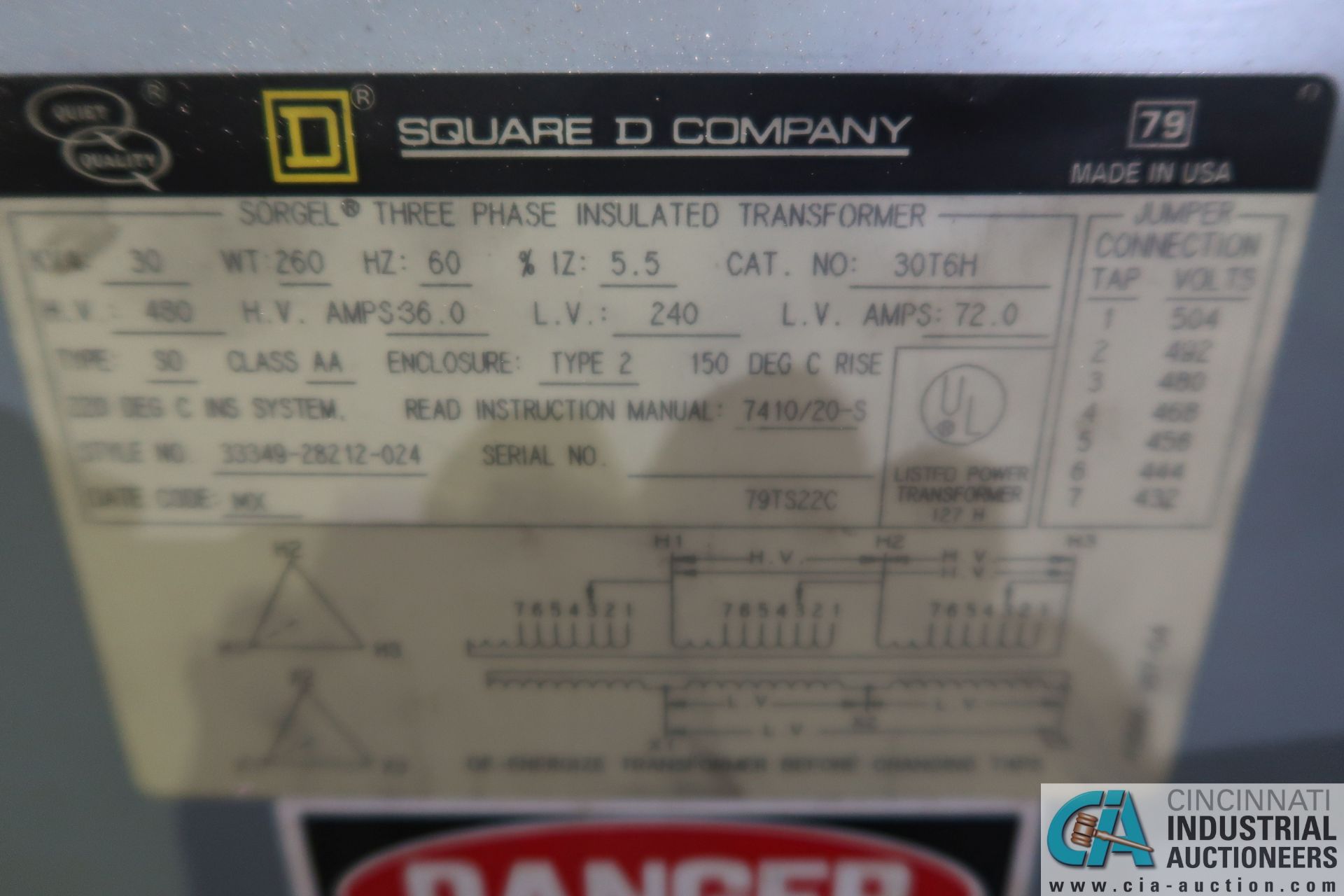 30 KVA SQUARE D THREE-PHASE TRANSFORMER - Image 2 of 2