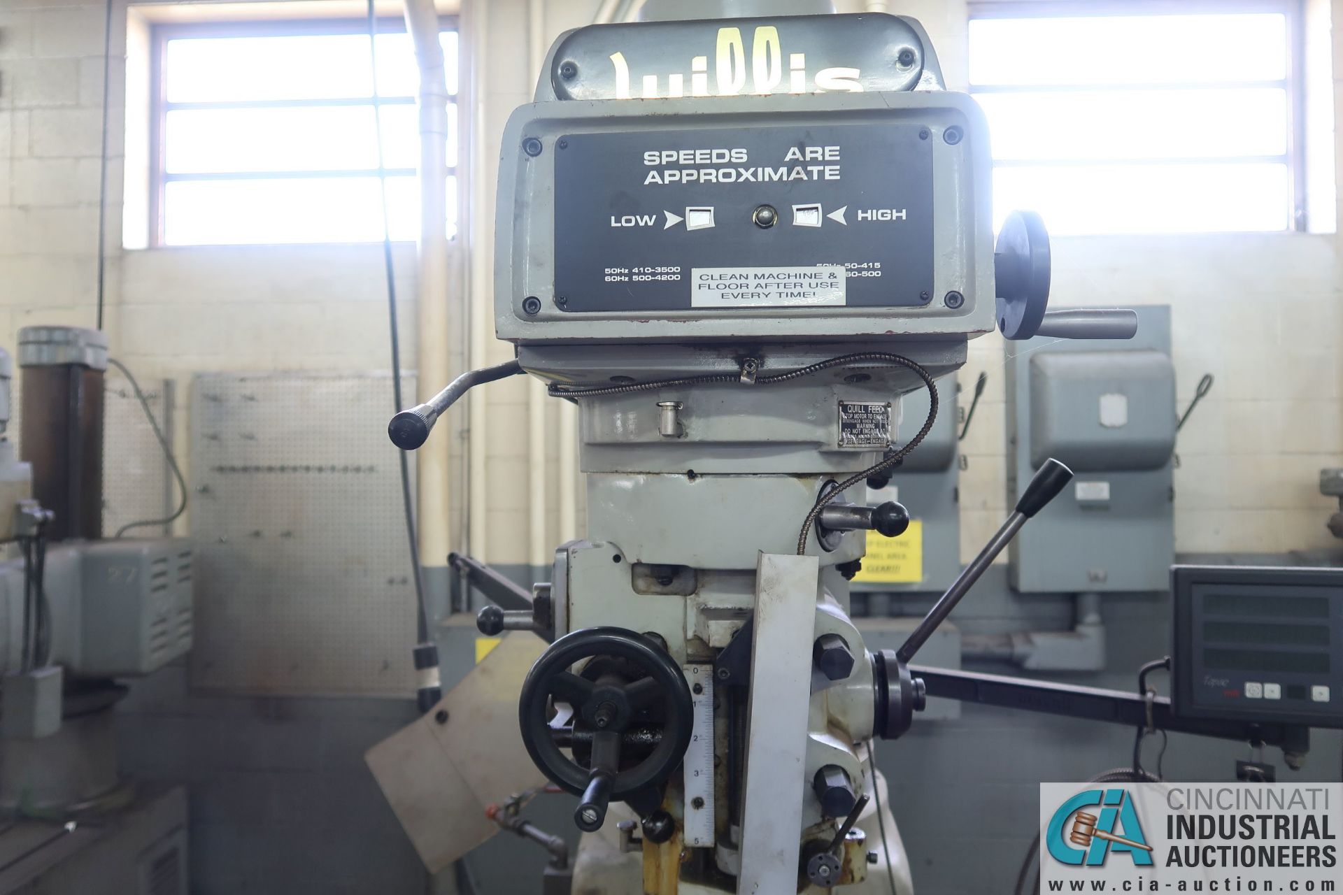 5-HP WILLIS VERTICAL MILL; S/N 10271, DRO, 12" X 50" TABLE, POWER TABLE & KNEE - Image 2 of 10