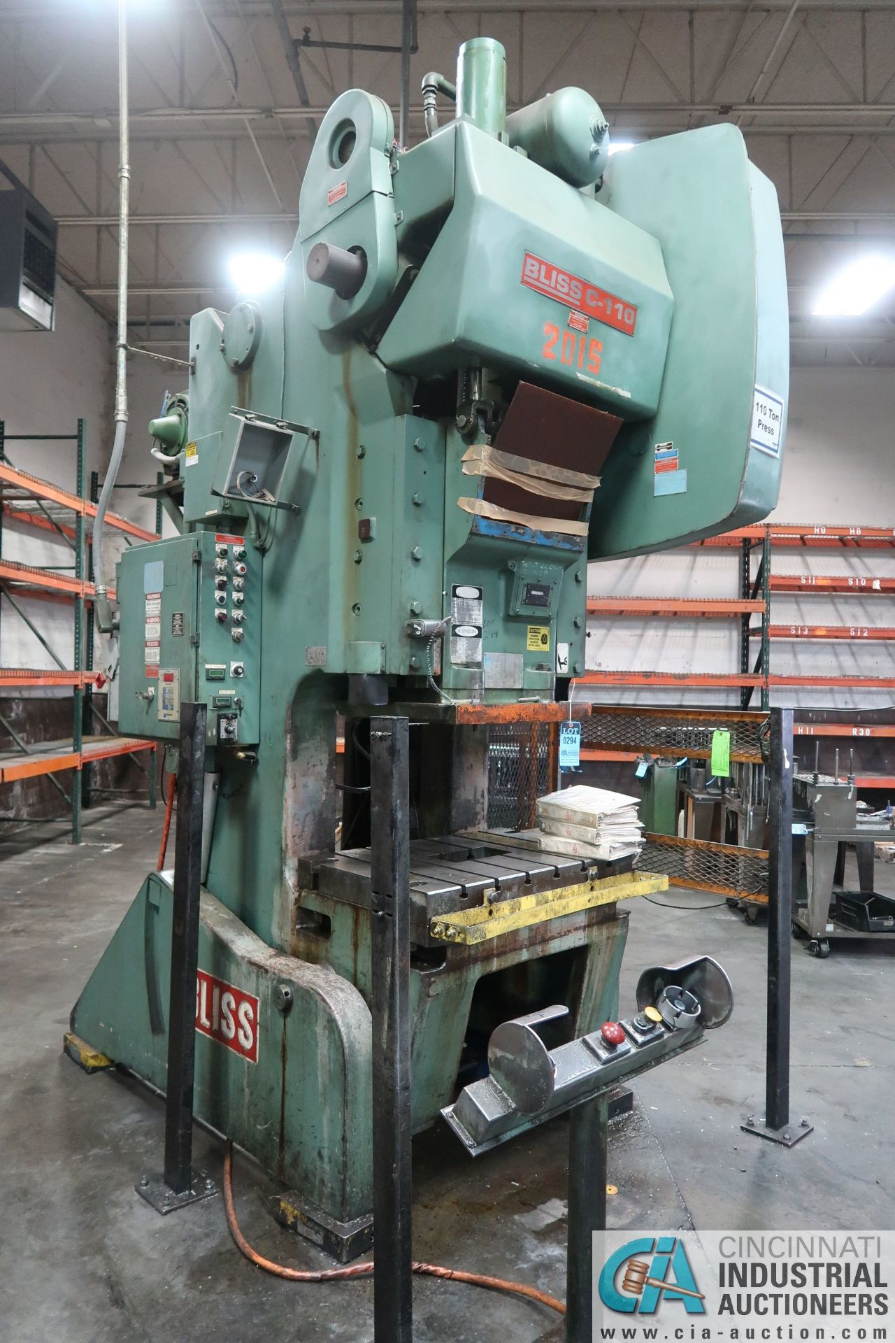 110 TON BLISS MODEL C-110 OBI PRESS; S/N H-71184, 8" STROKE, 17" SHUT HEIGHT, 4" ADJ., 40 SPM, 27" X - Image 2 of 13