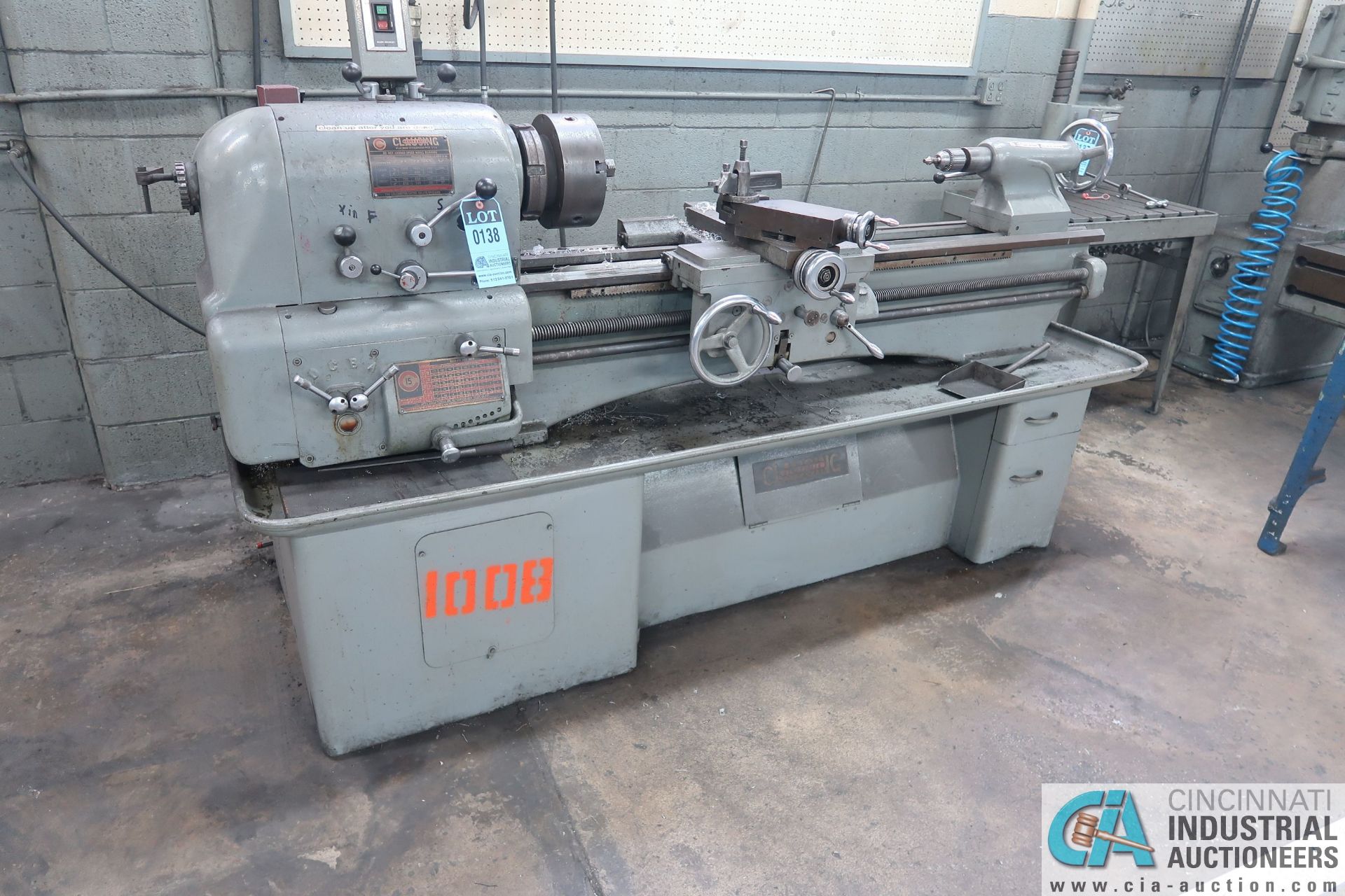 16" X 40" CLAUSING LATHE; S/N F4-60630, 37 - 1500 RPM, 9" 3-JAW CHUCK, TAILSTOCK, 1-1/4" SPINDLE