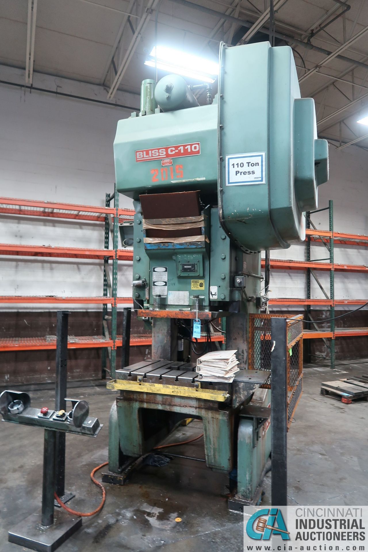 110 TON BLISS MODEL C-110 OBI PRESS; S/N H-71184, 8" STROKE, 17" SHUT HEIGHT, 4" ADJ., 40 SPM, 27" X