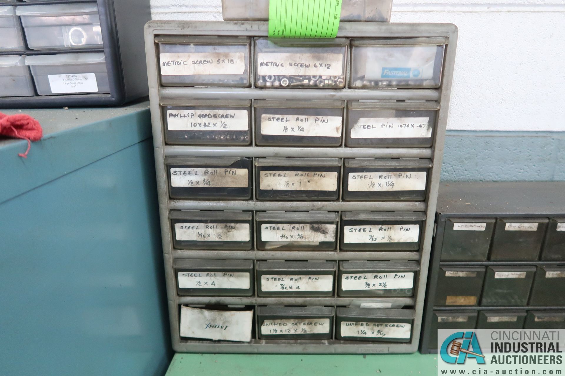 SEVEN-DRAWER TOOLING CABINET W/ CONTENTS (RIVETS, HARDWARE, PINS, TOOLS, DIE, SPRINGS, & OTHER - Image 2 of 9