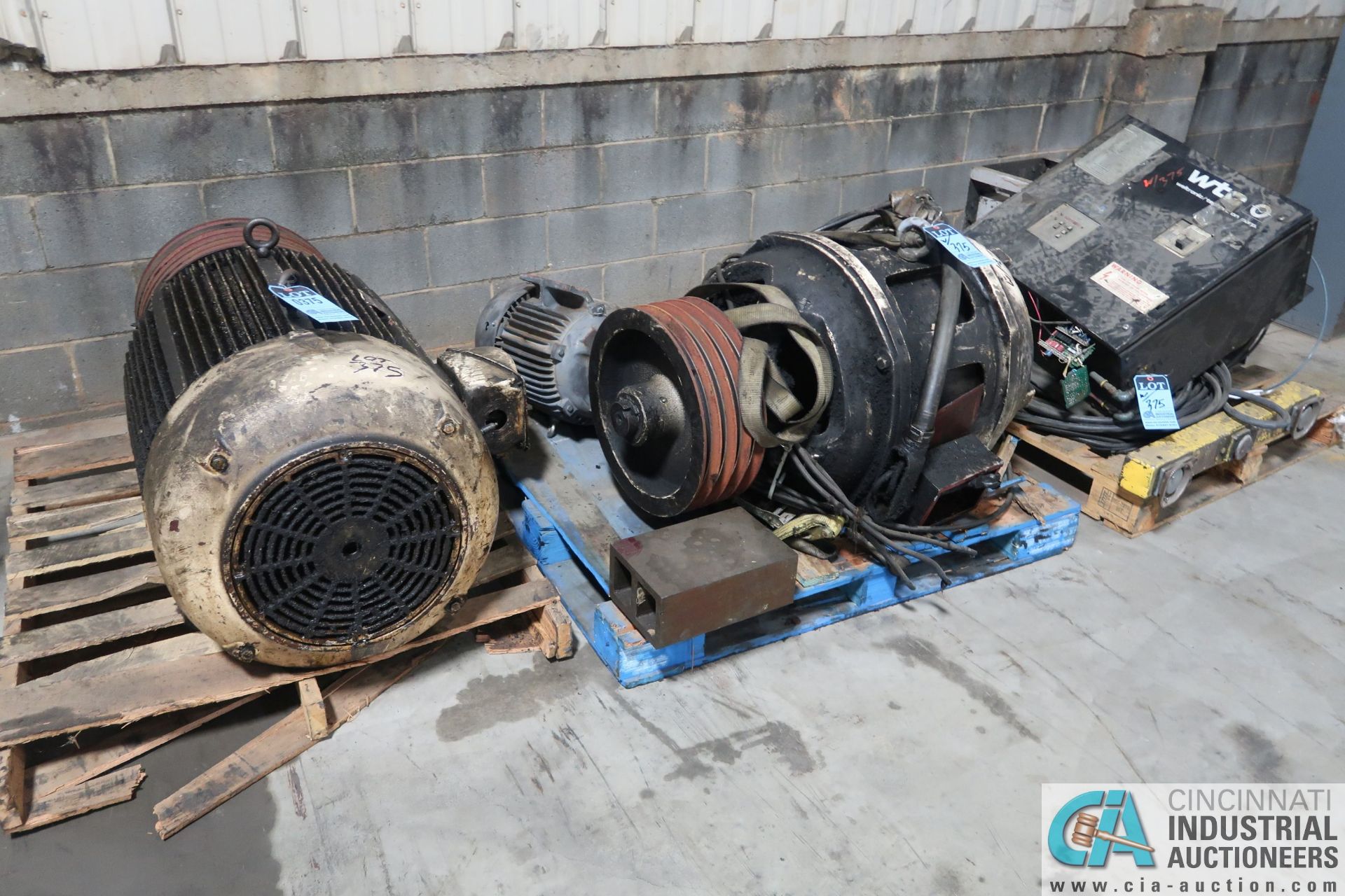 (LOT) (3) SKIDS PARTS; (3) ELECTRIC MOTORS; 75-HP, 40-HP, 10-HP, & WTC CONTROLS