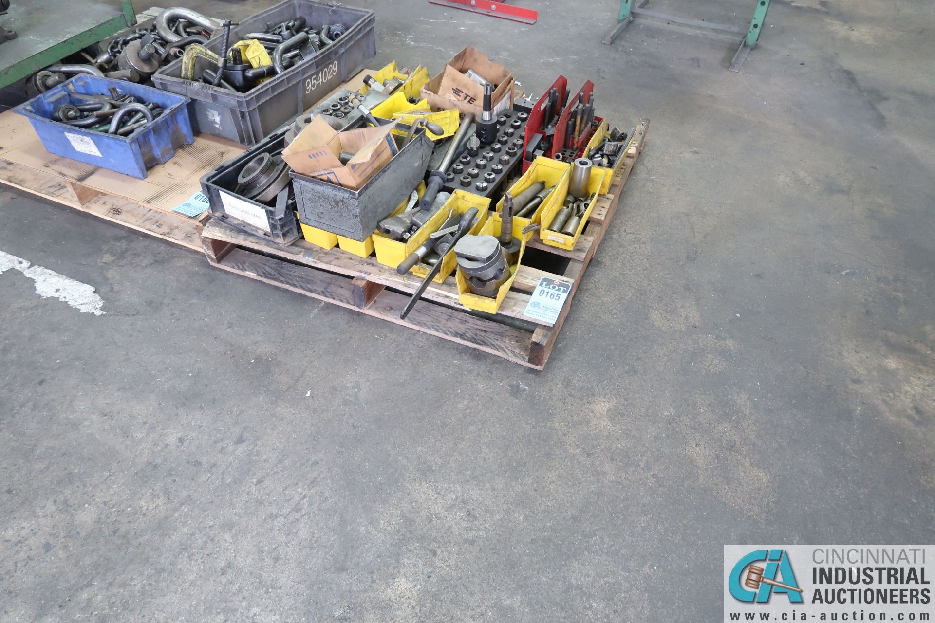 (LOT) SKID OF MACHINE ACCESSORIES; R8 COLLETS, 5C COLLETS, HOLD DOWN SETS, H.S. DRILLS, FACE PLATES