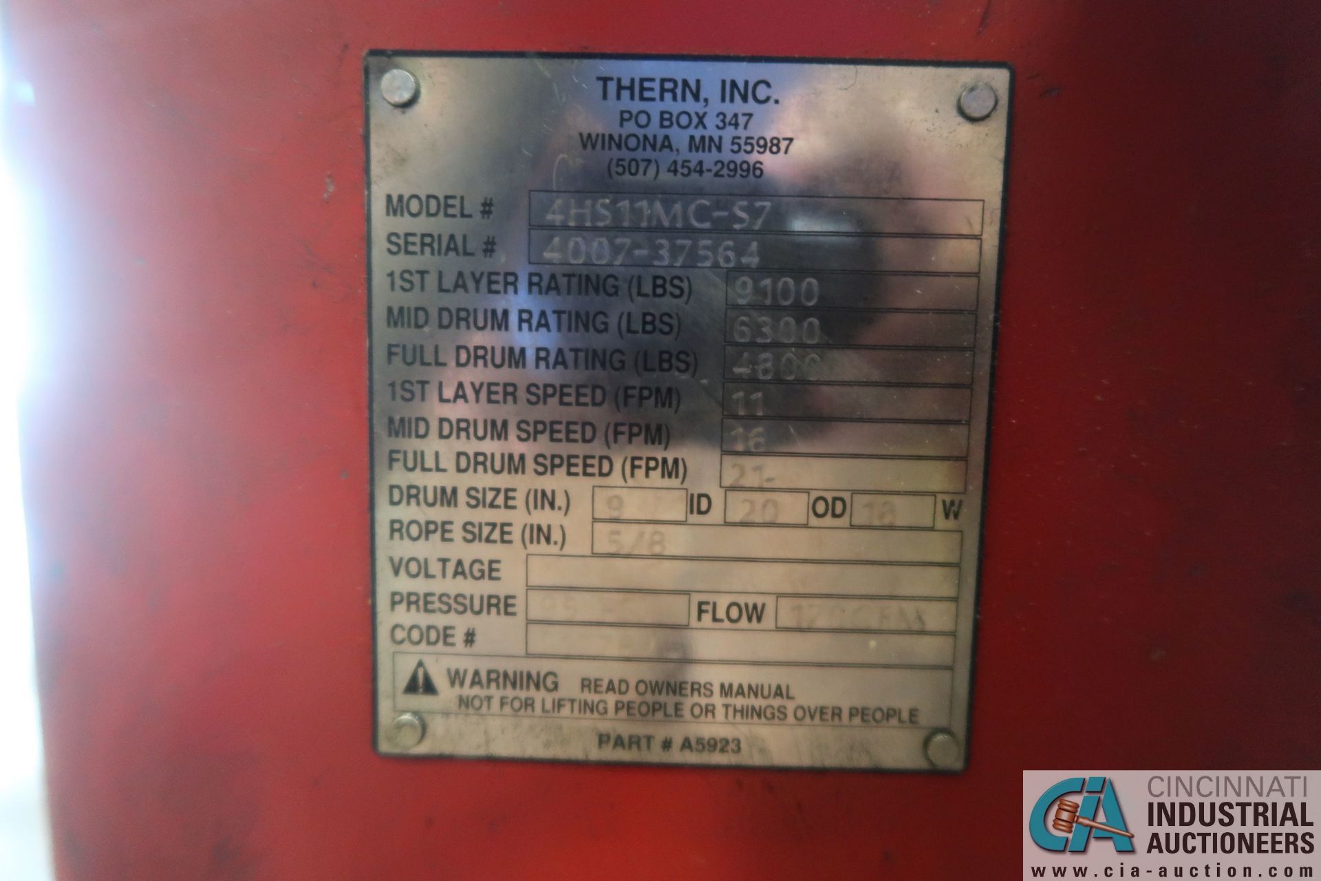 THERM MODEL 4H11-MC-S PNEUMATIC DIE WINCH; 9,000 LB. CAPACITY, 60" X 84" TABLE - Image 6 of 6