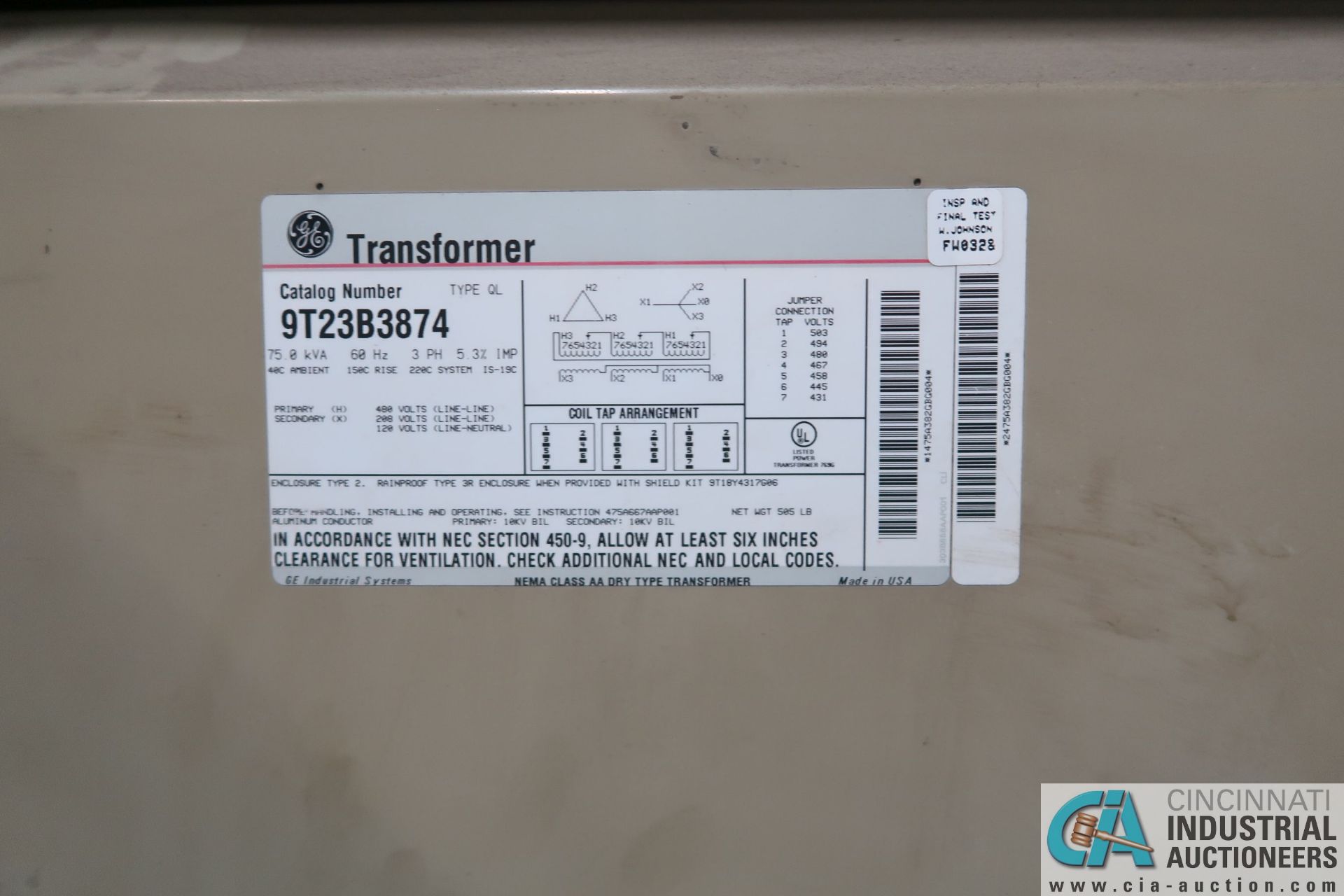 (LOT) ASSORTED ELECTRICAL: 75 KVA GE CAT. NO. 9T23B3874 TRANSFORMER & SKID DISCONNECTS - Image 3 of 4