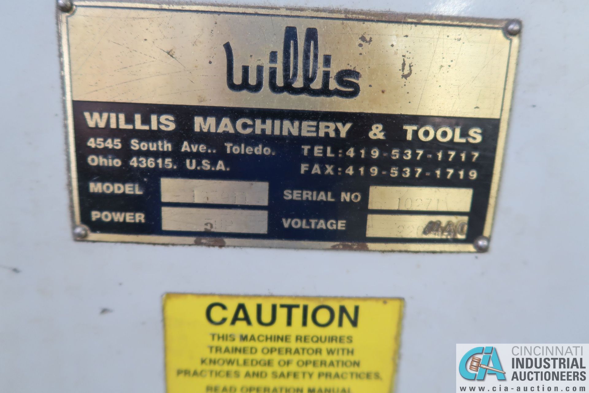 5-HP WILLIS VERTICAL MILL; S/N 10271, DRO, 12" X 50" TABLE, POWER TABLE & KNEE - Image 7 of 10