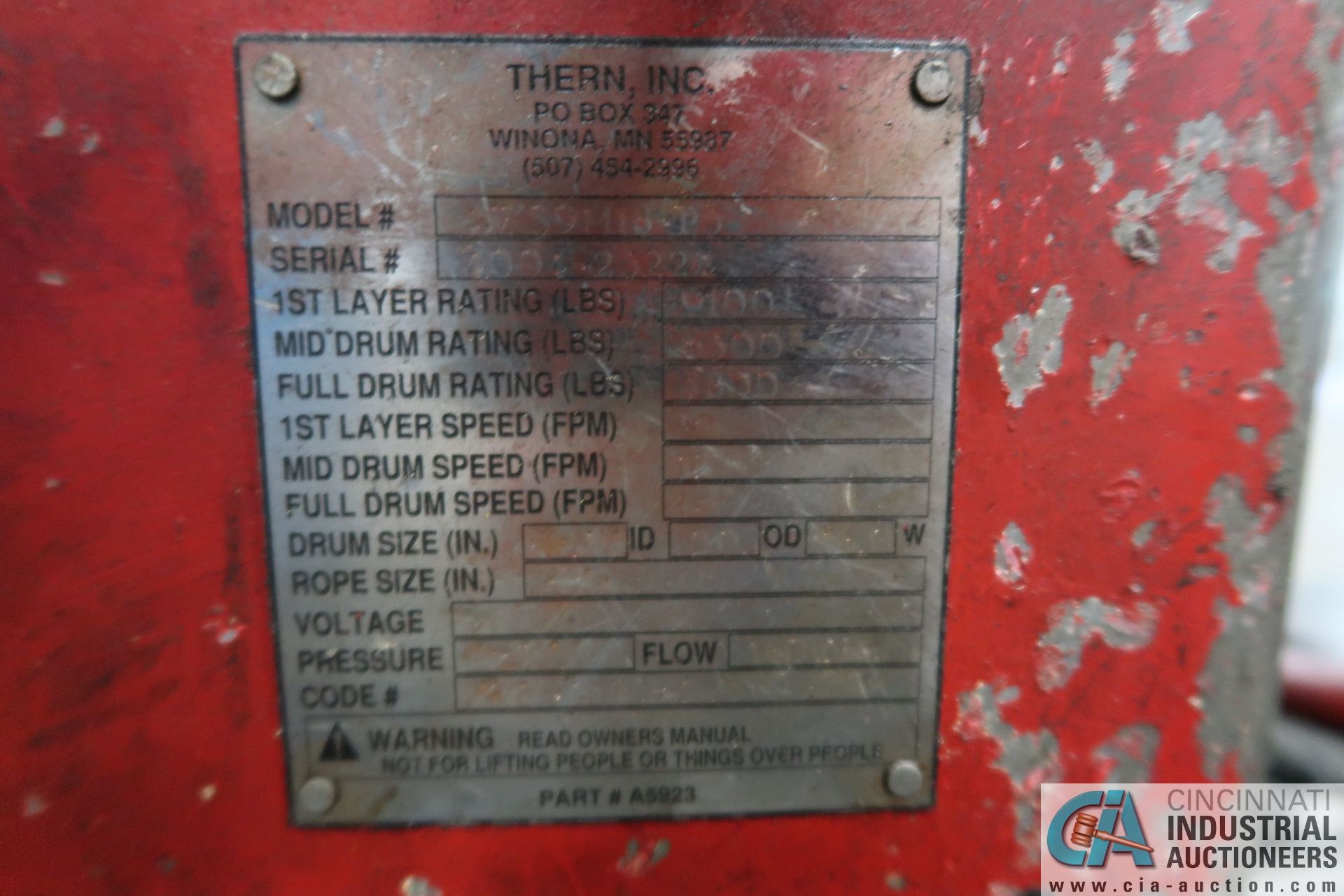 THERM MODEL 4H11-MC-S PNEUMATIC DIE WINCH; 9,000 LB. CAPACITY, 60" X 84" TABLE - Image 2 of 6