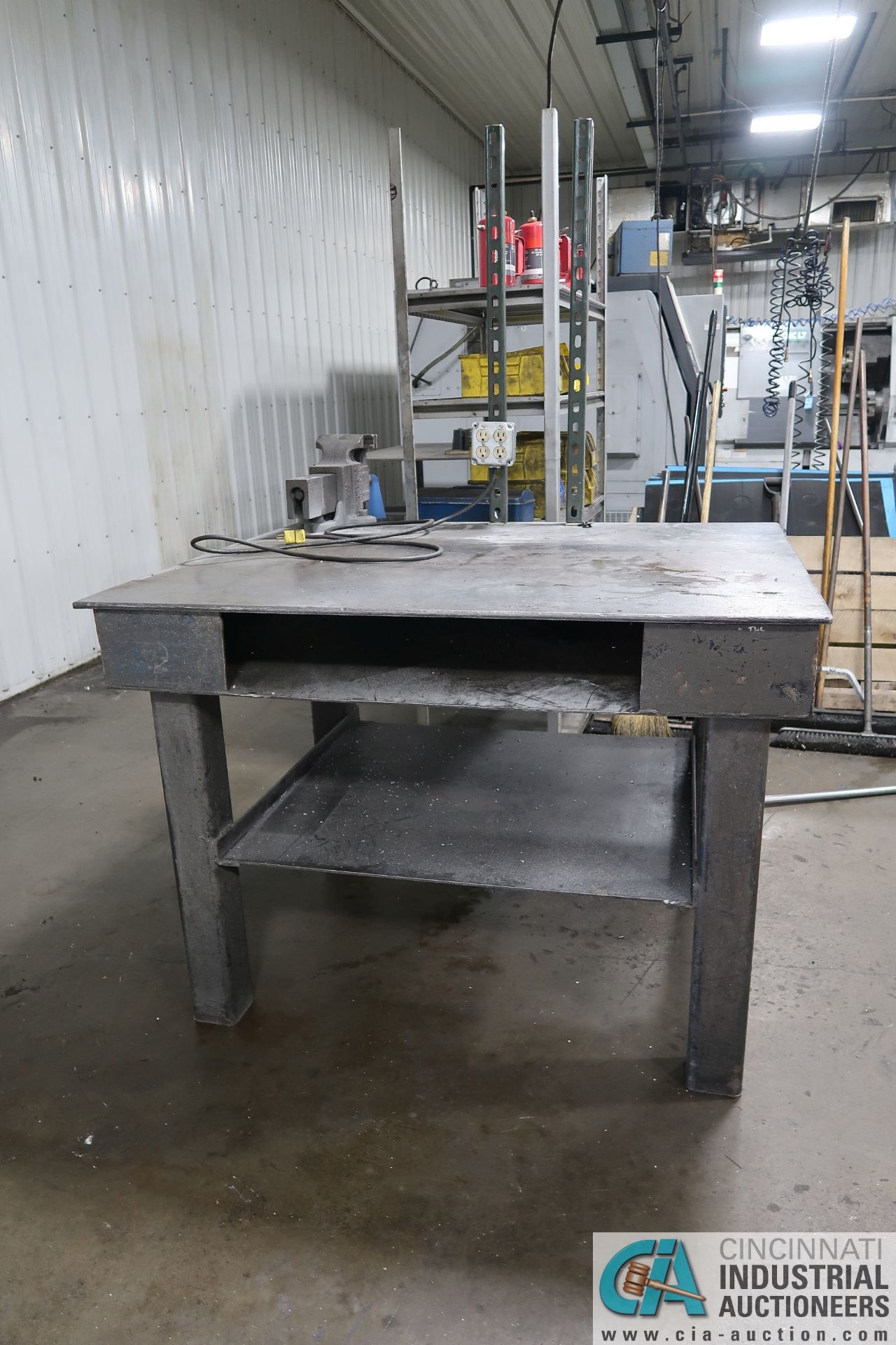 40" X 50" X 37" HIGH X 1/2" THICK STEEL TOP PLATE HEAVY DUTY WELDED STEEL TABLE WITH 5" MOUNTED - Image 4 of 4