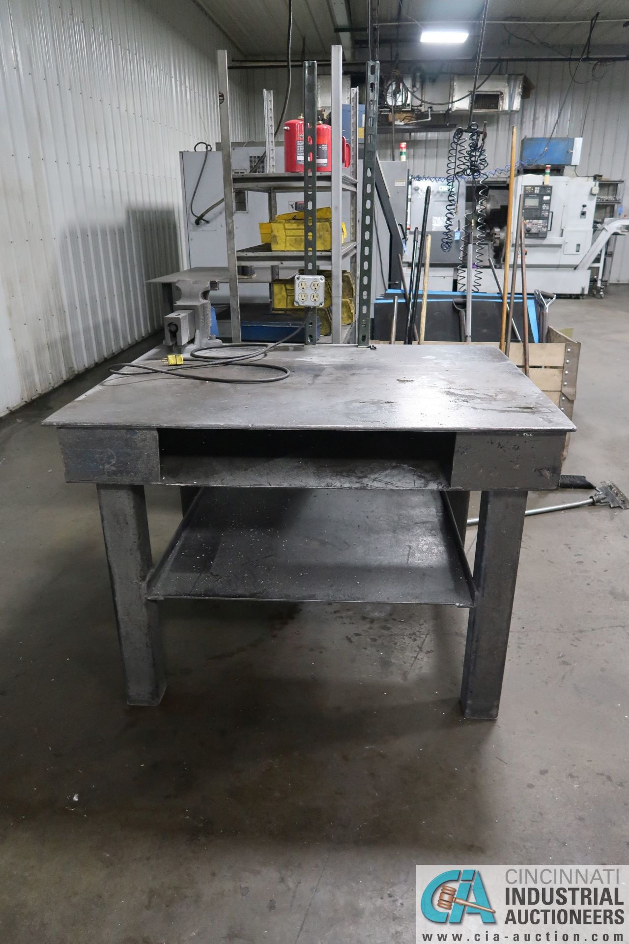 40" X 50" X 37" HIGH X 1/2" THICK STEEL TOP PLATE HEAVY DUTY WELDED STEEL TABLE WITH 5" MOUNTED