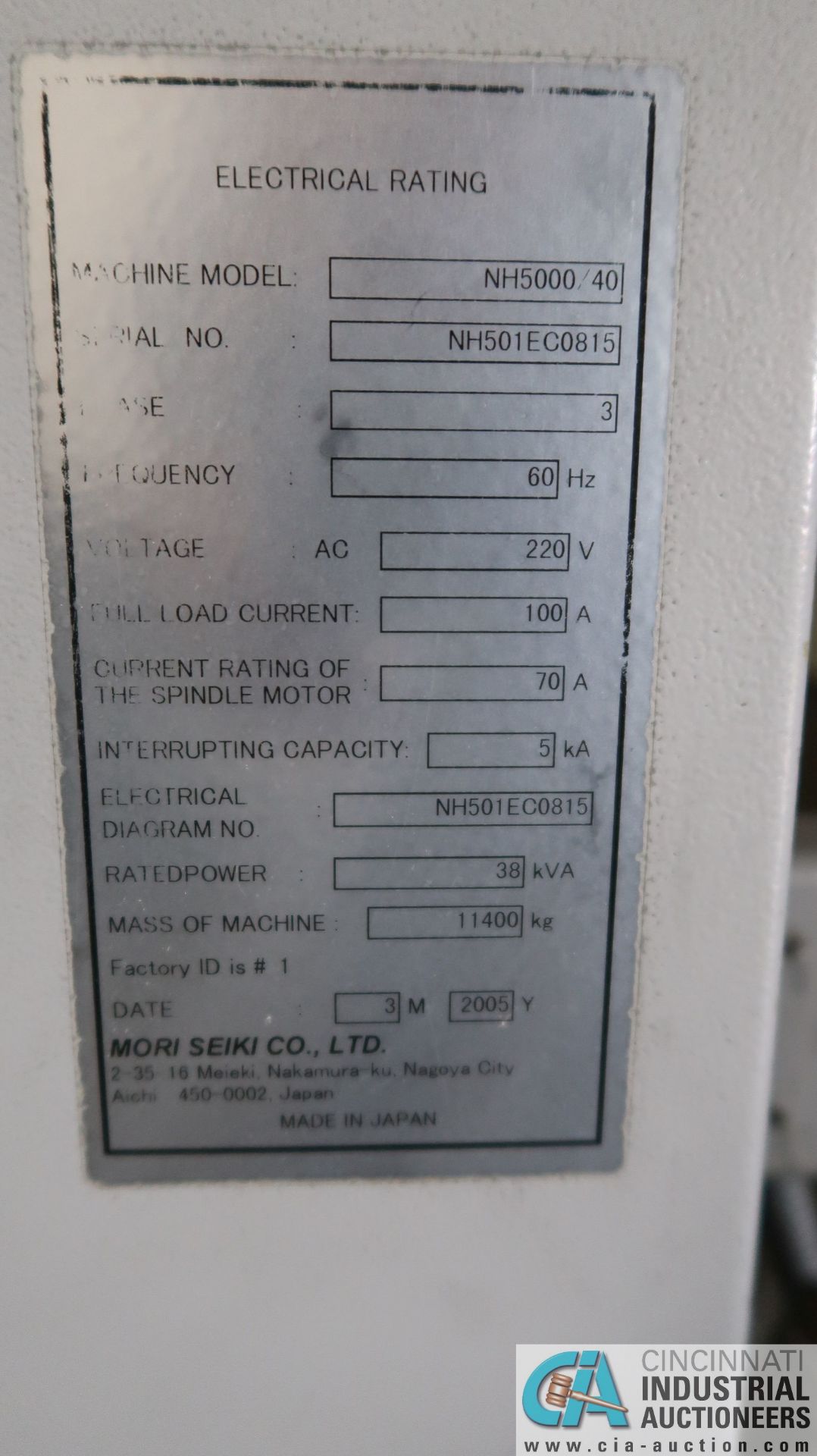 MORI SEIKI MODEL NH-5000/40 CNC HORIZONTAL MACHINING CENTER; S/N NH501EC0815 (NEW 3-2005), MSG-801 - Image 29 of 29