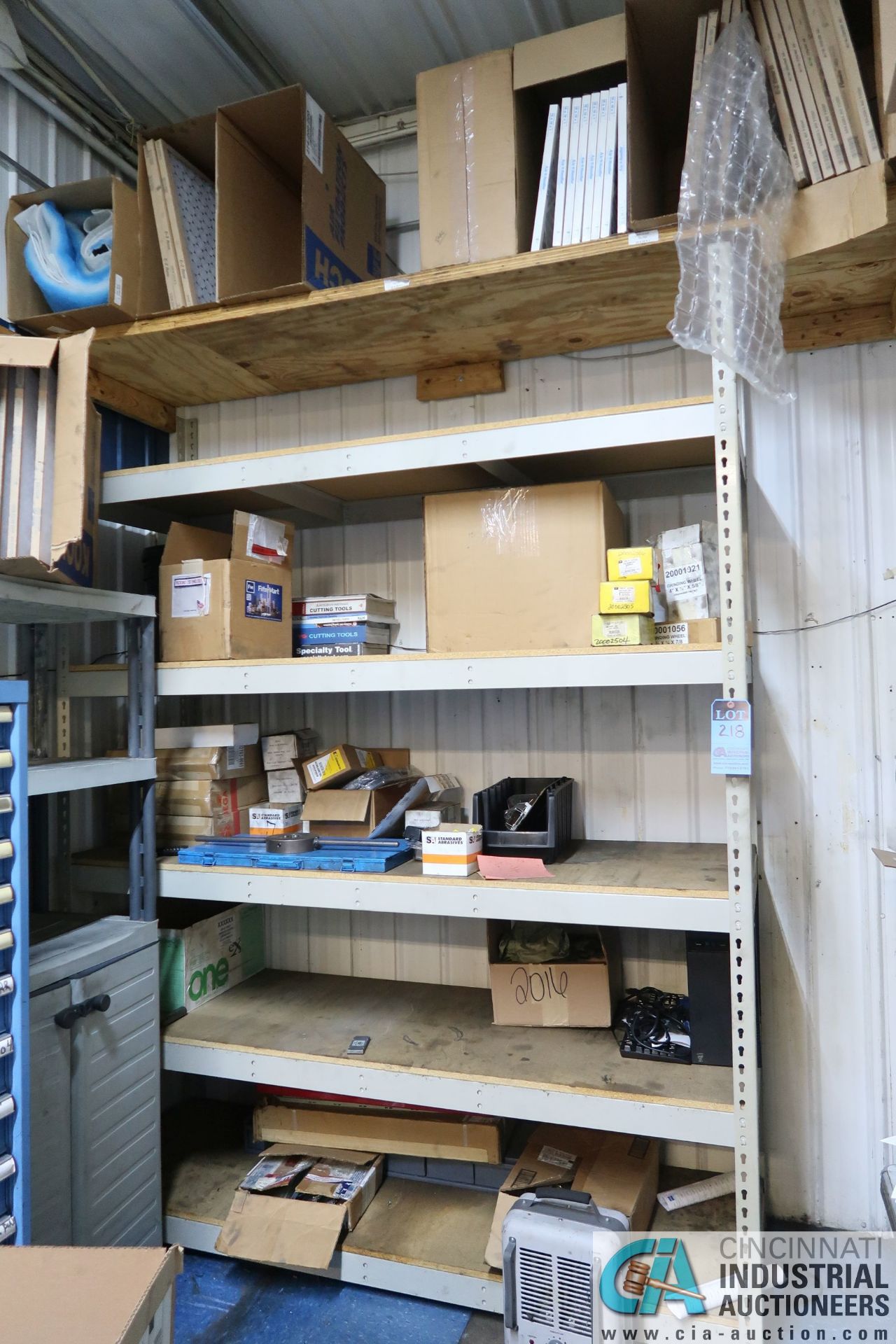 (LOT) MISCELLANEOUS SHOP SUPPLIES WITH SHELVING
