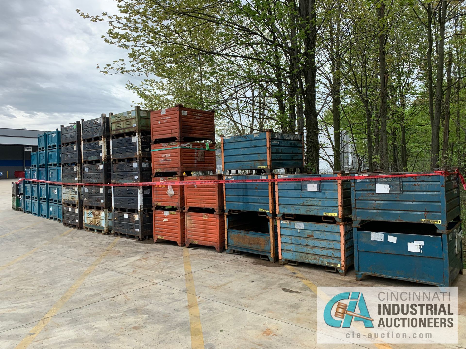 ((LOT) ASSORTED STEEL BINS: (9) 48” X 45” X 26"H; (7) 42” X 36” X 28”H; (21) 36” X 32” X 24”H;