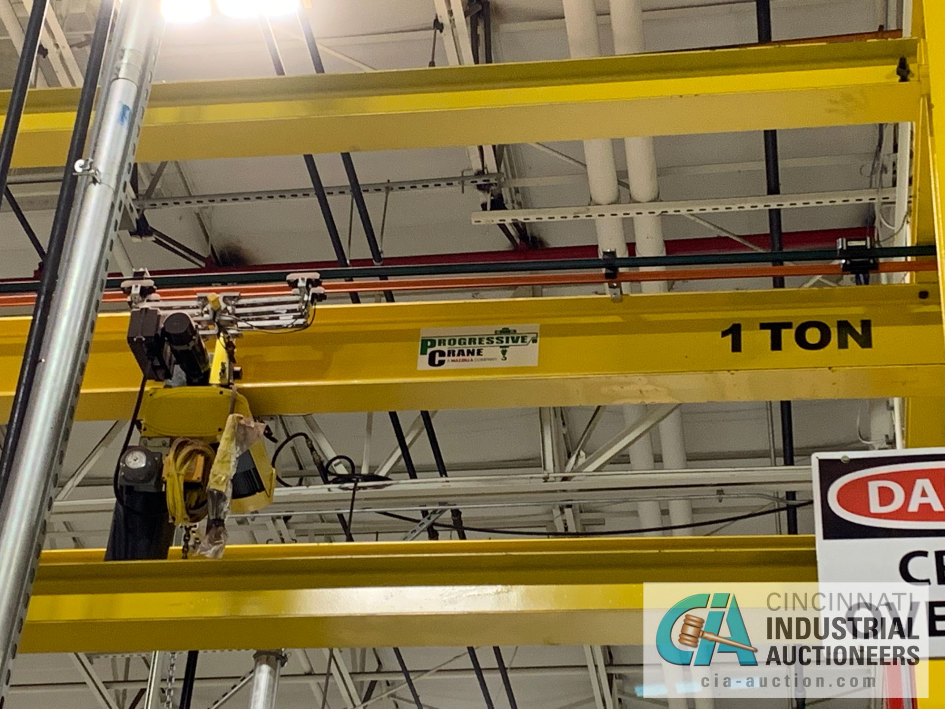 1 TON PROGRESSIVE MONORAIL GANTRY CRANE; 39' OVERALL MONORAIL LENGTH, SUPPORT BAYS OF 20' AND 17', - Image 2 of 8