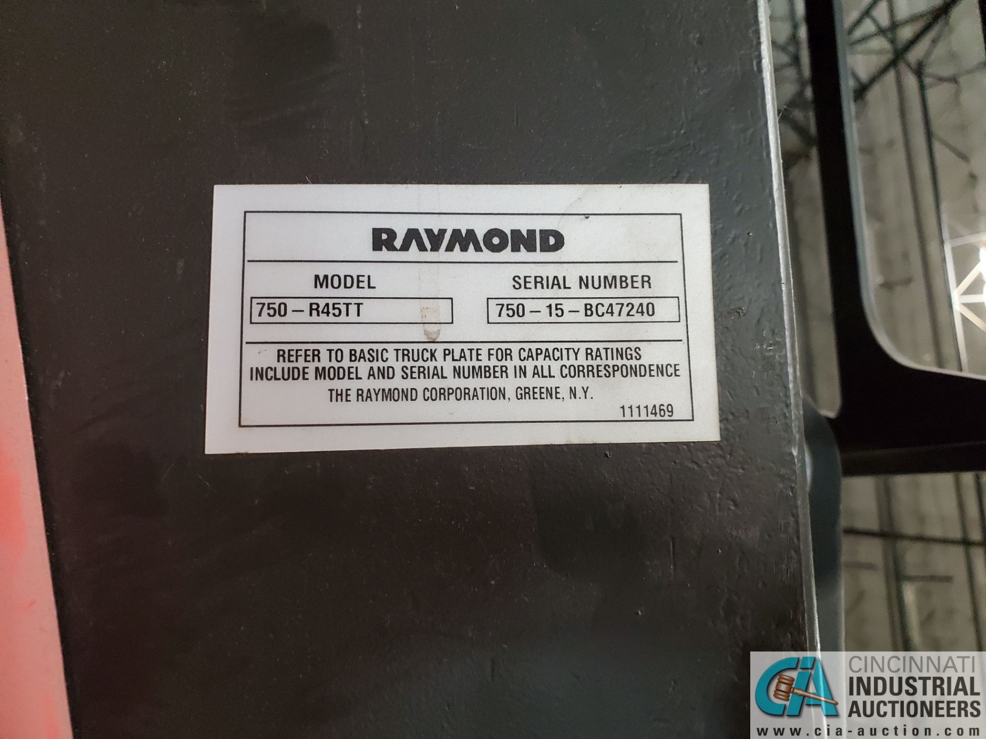 RAYMOND MODEL 750-R45TT ELECTRIC REACH TRUCK; S/N 750-15-BC47240, ENERSYS ENFORCER SCR BATTERY - Image 6 of 6