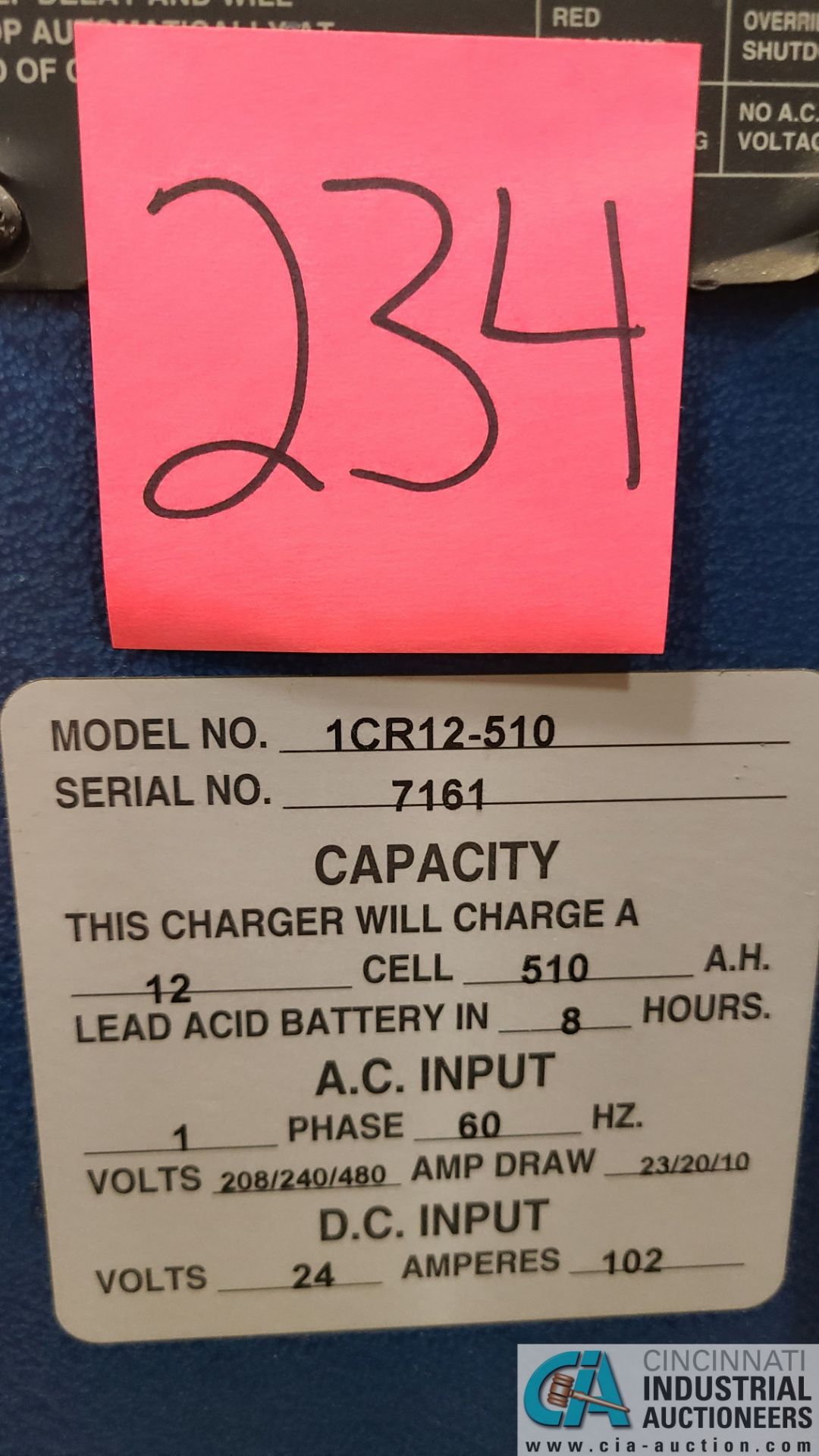 24-VOLT SIGNATURE MODEL ICR12-5N BATTERY CHARGER; S/N 7161 (2570 ORCHARD GATEWAY BLVD., AURORA, IL - Image 3 of 3