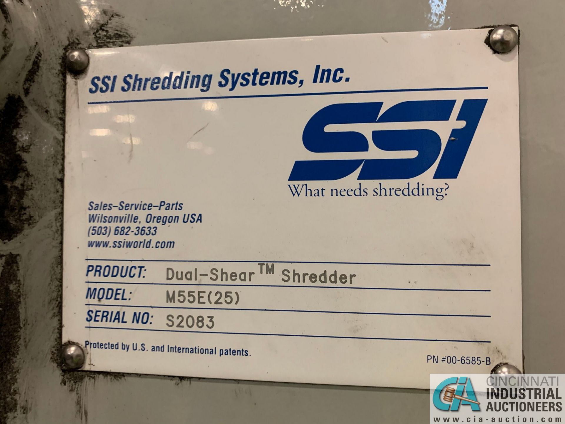 SSI MODEL M55(25) DUAL-SHEAR SHREDDER; S/N S2083, NEW CUTTER SET-2019, 2,585 HOURS, 25-HP BALDOR - Image 3 of 16