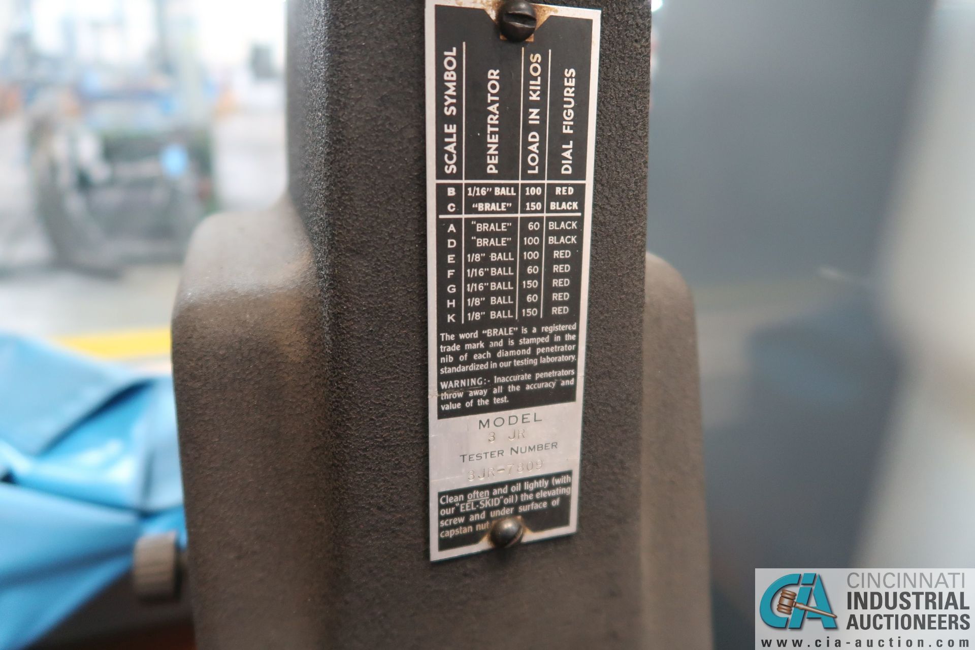 ROCKWELL MODEL 3JR HARDNESS TESTER; S/N 3JR-7809 - Image 2 of 8