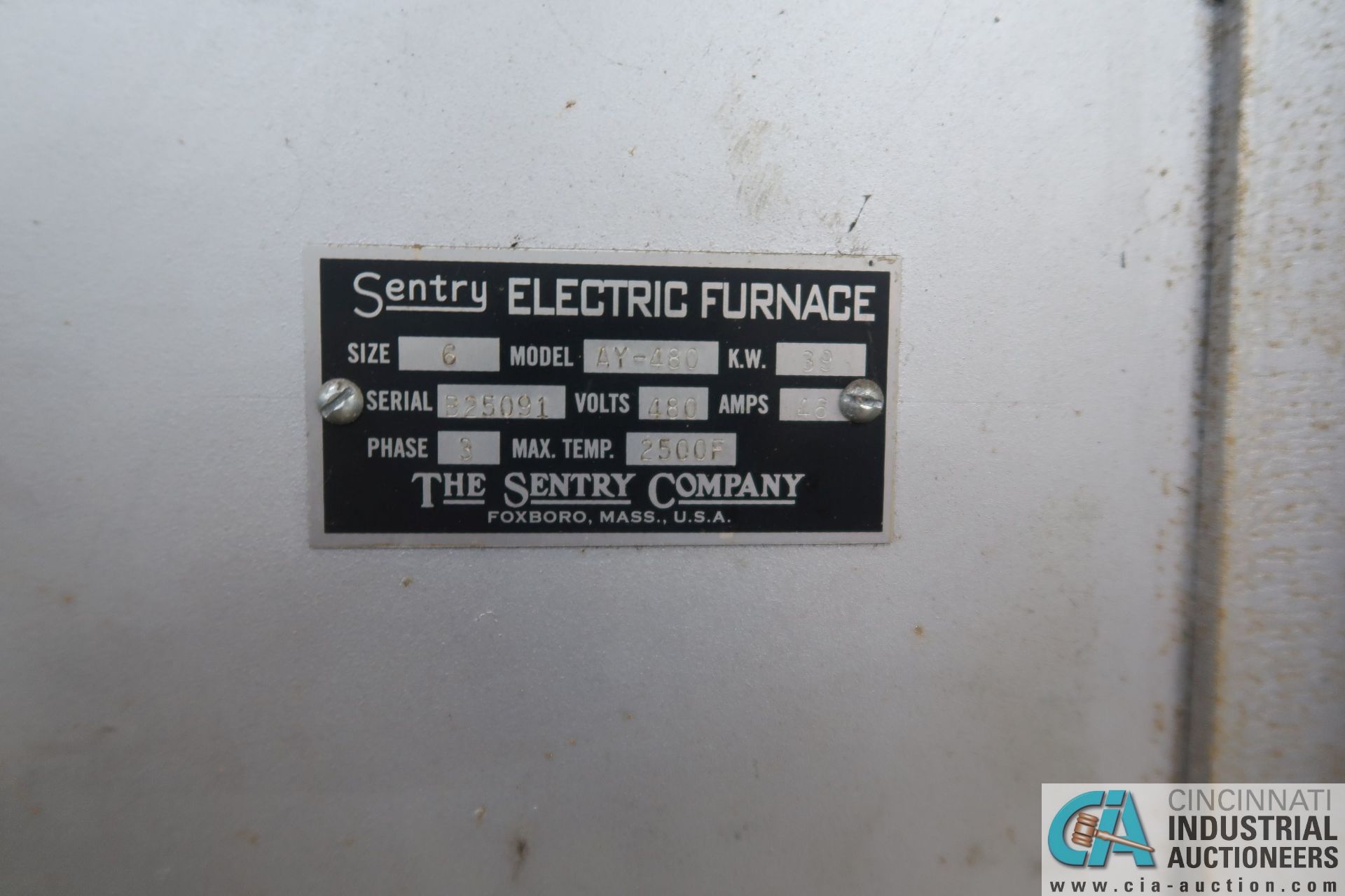 SENTRY SIZE C MODEL AY-480 FURNACE; S/N B25091, SIZE 6, 2,500 DEGREE FAHRENHEIT, 39 KW - Image 2 of 4