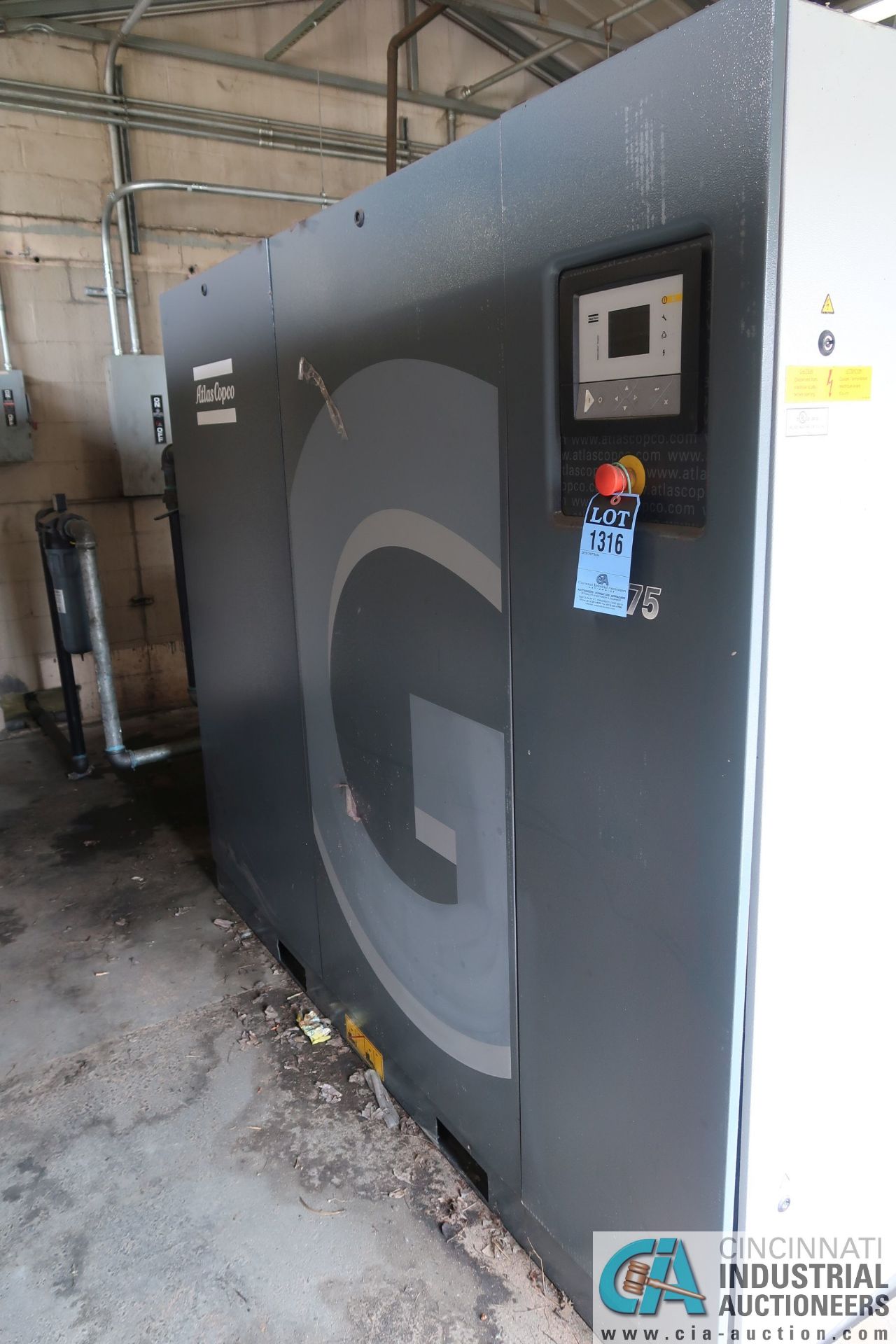 100 HP ATLAS COPCO MODEL GA75 AIR COMPRESSOR; S/N AP1628111, 132 PSI (NEW 2018) NEVER PUT IN