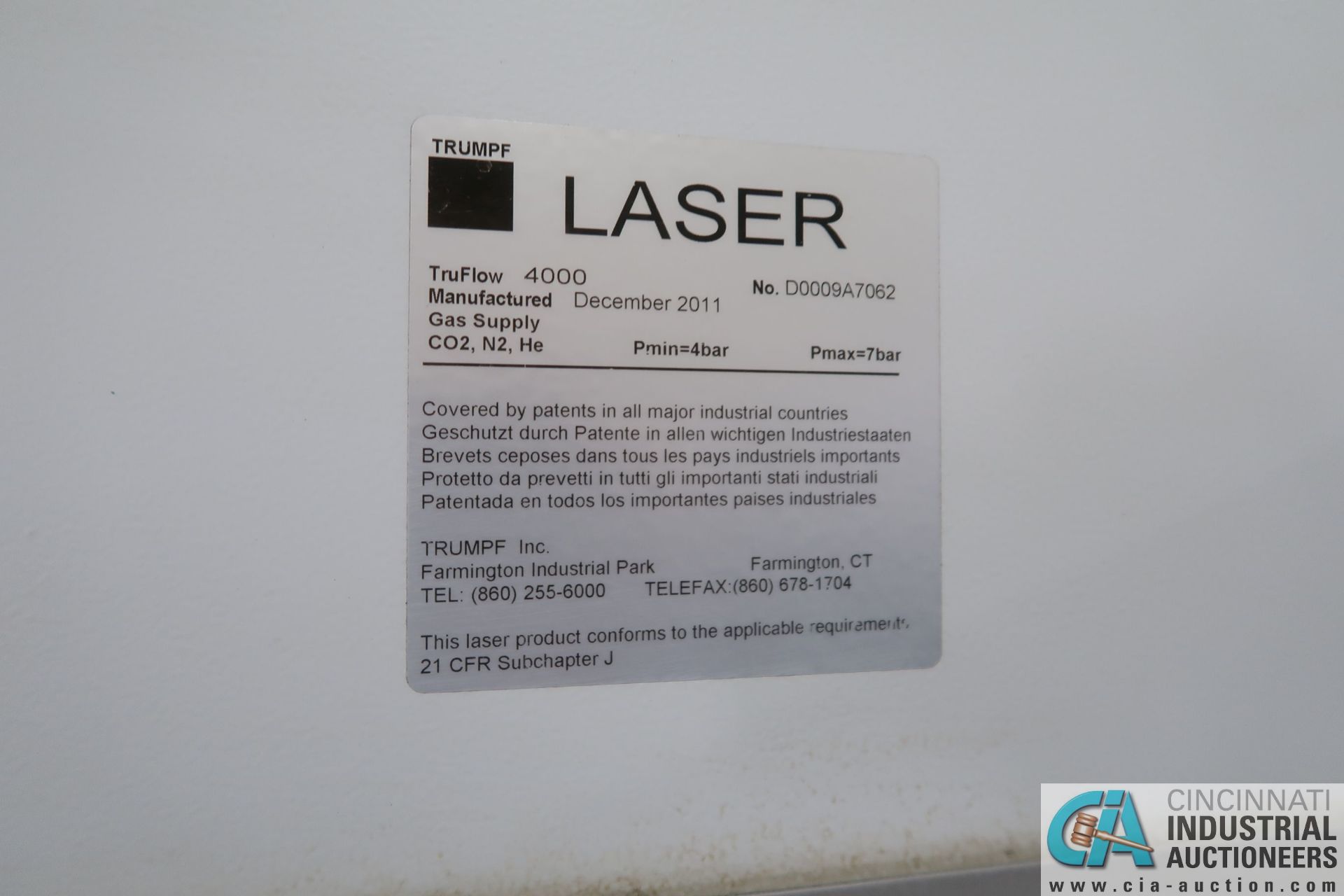 4,000 WATT TRUMPF MODEL TRULASER 3040 CNC CO2 LASER; S/N A1240A0134, TRUMPF MODEL TLF4000 RESONATOR, - Image 11 of 21