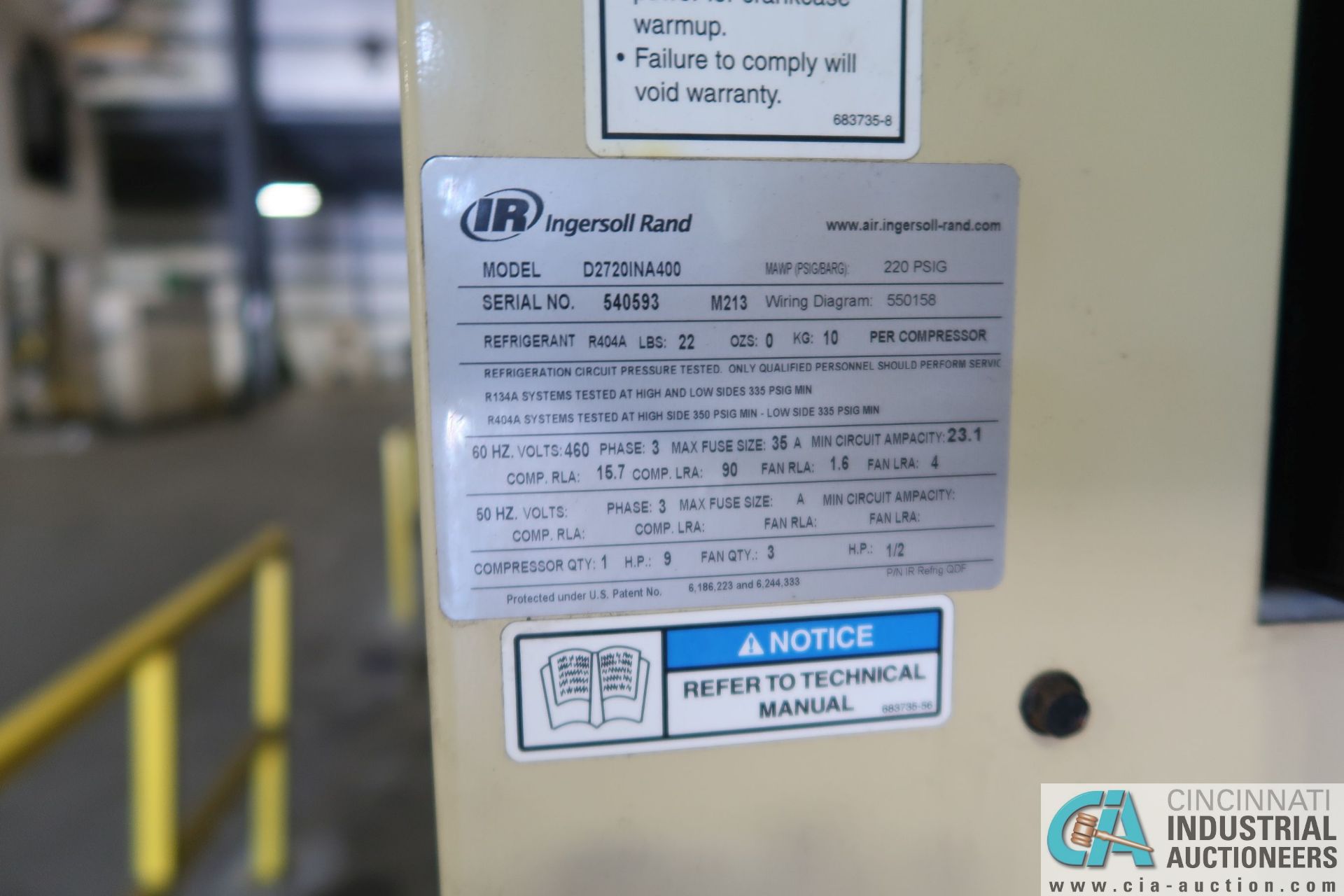 INGERSOLL RAND MODEL D27201NA400 REFRIGERATED AIR DRYER - Image 3 of 3