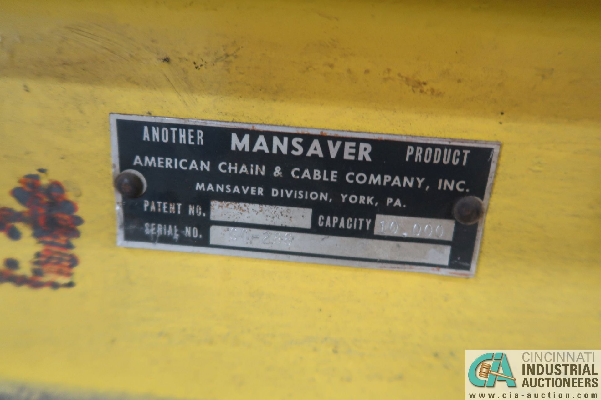 5 TON X 120" MANSAUER MANUAL STANDARD CRANE TYPE PALLET MOVER; S/N 30-286 - Image 5 of 5