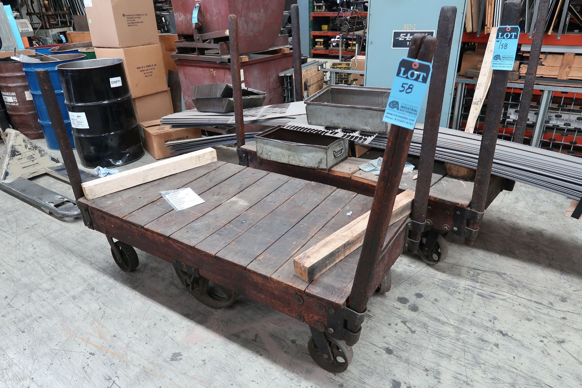 30" X 60" WOOD RAILROAD CARTS W/ TOTE PANS