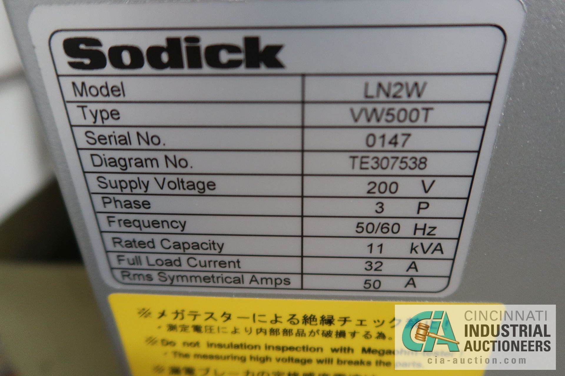 SODICK MODEL VZ-500L WIRE EDM MACHINE; S/N 0147, LN3W CONTROLS, 22" X 29" TABLE, VW500T TYPE (NEW - Image 19 of 20
