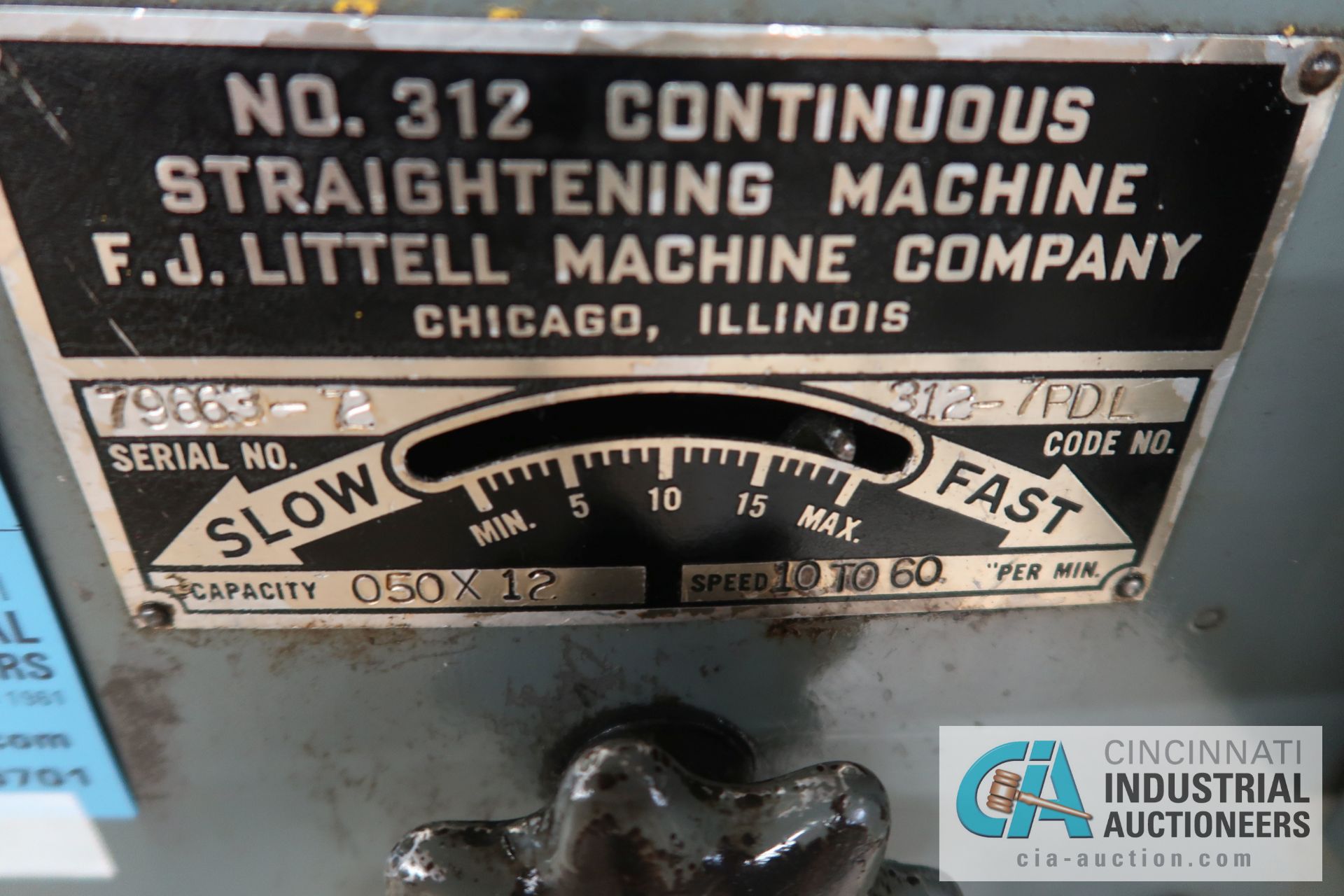 12" LITTELL MODEL 312-7PDL CONTINUOUS STRAIGHTENING MACHINE; S/N 79663-72-1, CAPACITY .050" X 12", - Image 5 of 6