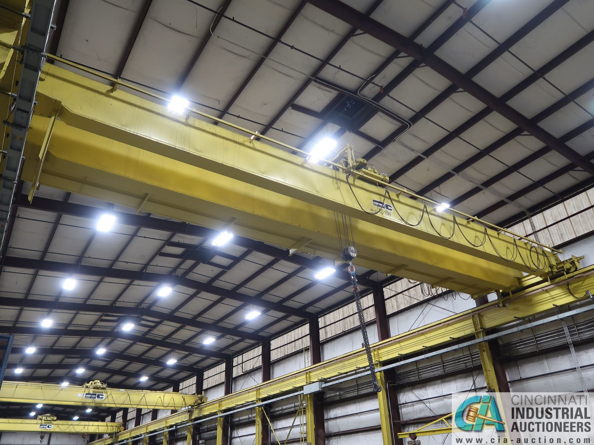 10 TON TON X 56' (APPROX.) SPAN DOUBLE GIRDER TOP RUNNING OVERHEAD BRIDGE CRANE; S/N 9155, RADIO - Image 3 of 11