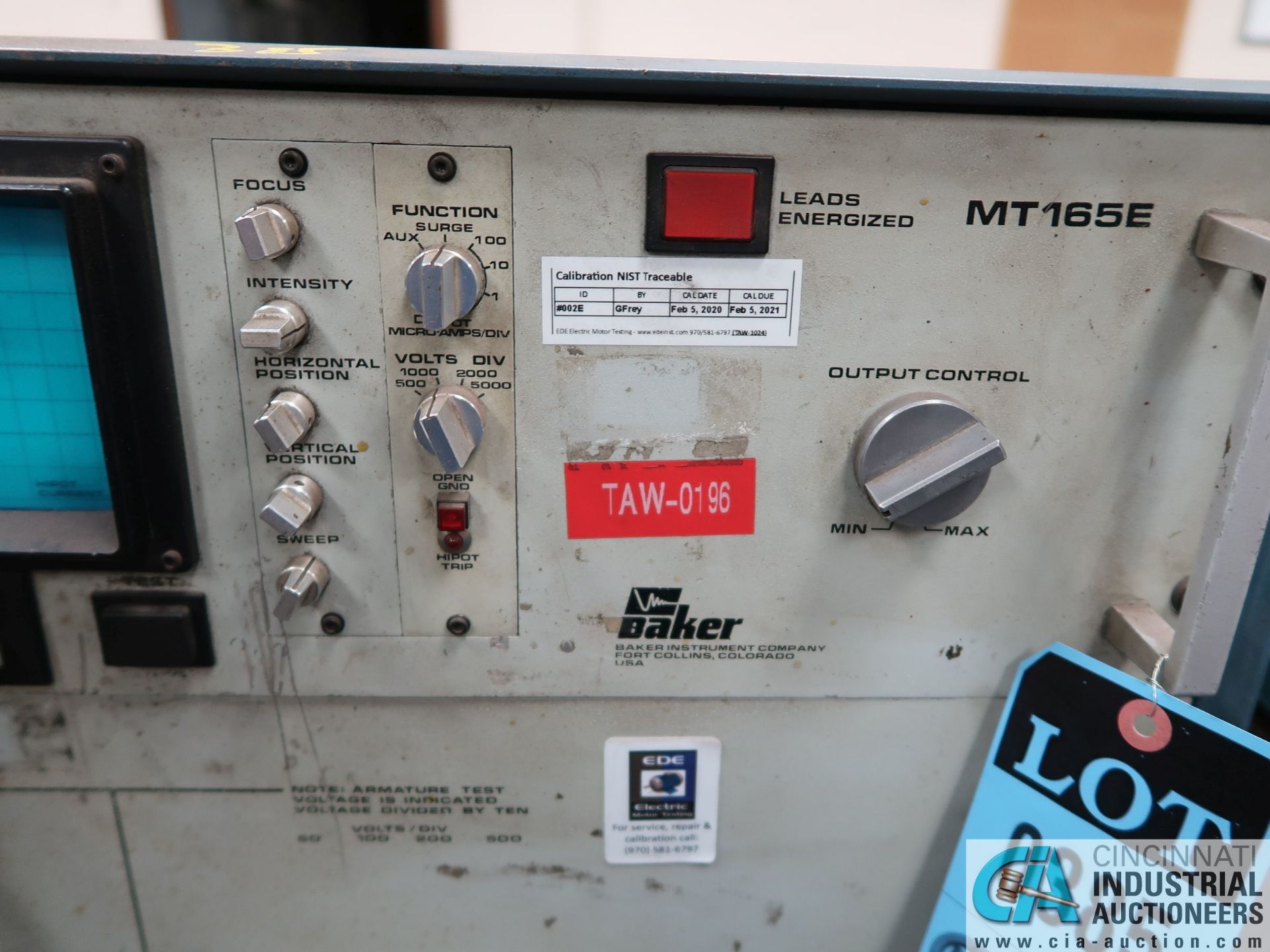 BAKER MODEL MT165E 15 KV SURGE / HIPOT TESTER; S/N 002E - Image 3 of 5