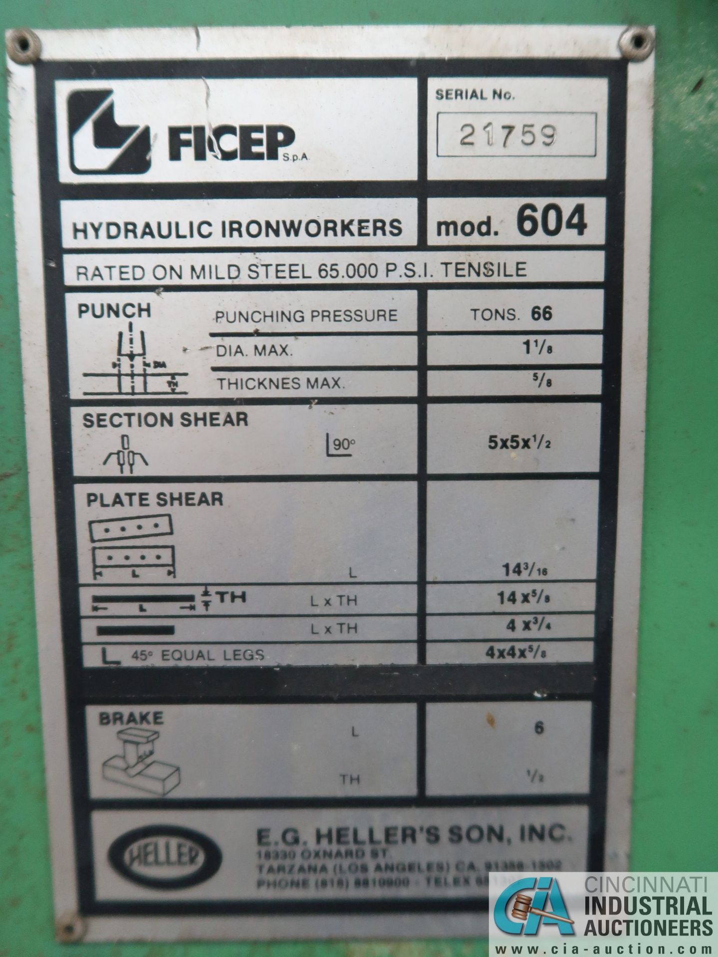 HELLER MODEL 604 IRONWORKER; S/N 21759, 66 TON PUNCH - Image 9 of 9