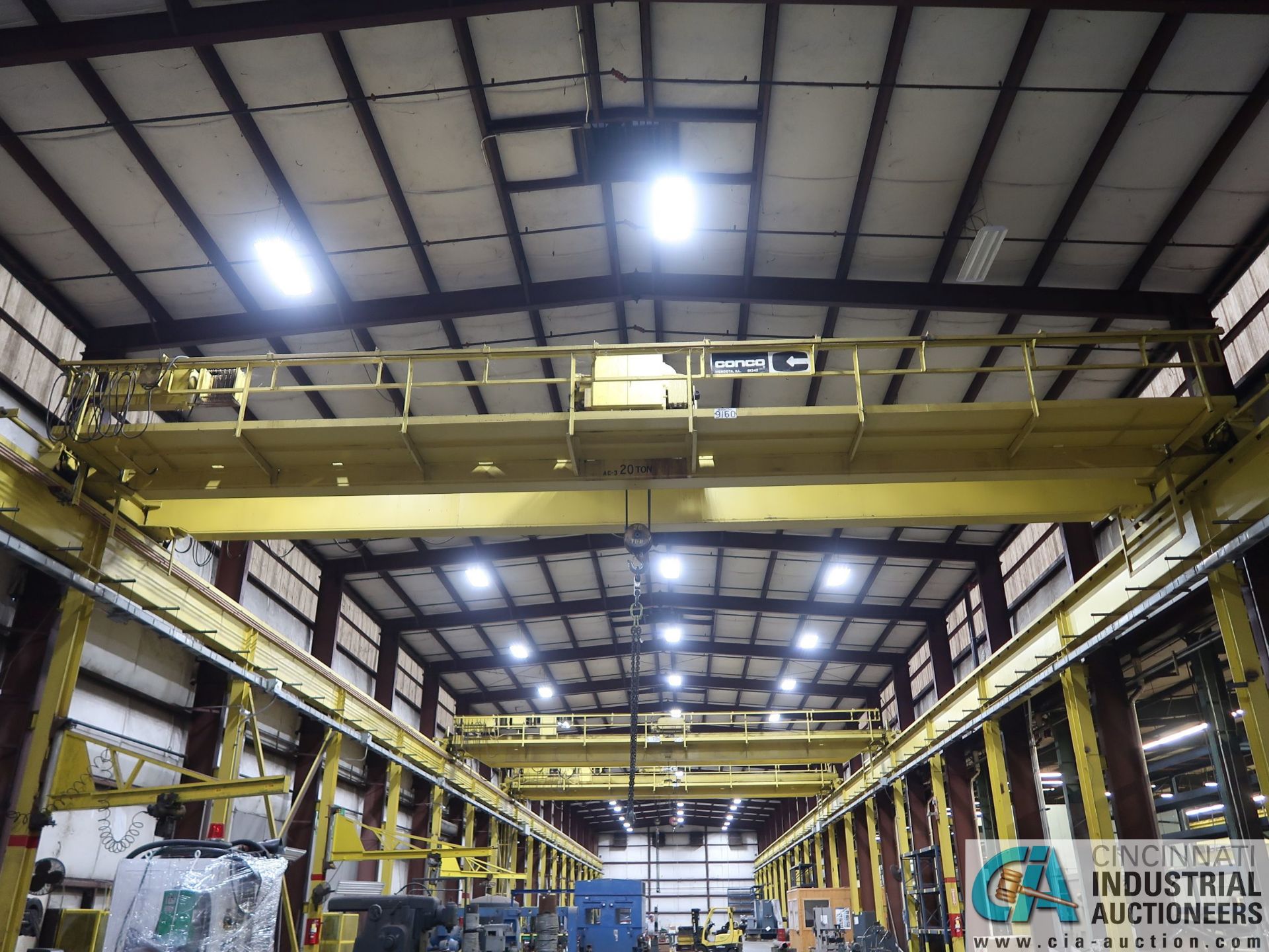 20 TON X 56' (APPROX.) SPAN DOUBLE GIRDER TOP RUNNING OVERHEAD BRIDGE CRANE; S/N 9160, RADIO REMOTE - Image 5 of 9