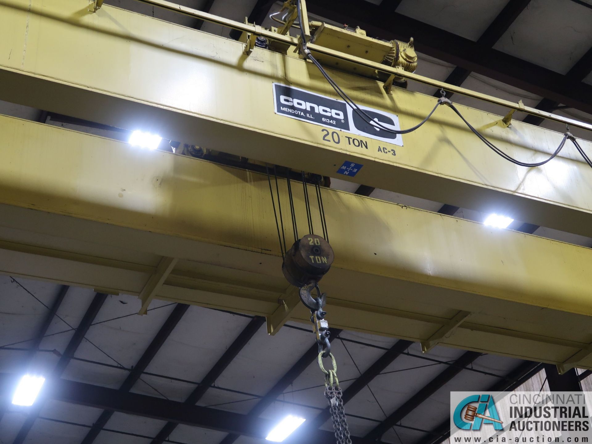 20 TON X 56' (APPROX.) SPAN DOUBLE GIRDER TOP RUNNING OVERHEAD BRIDGE CRANE; S/N 9160, RADIO REMOTE - Image 3 of 9