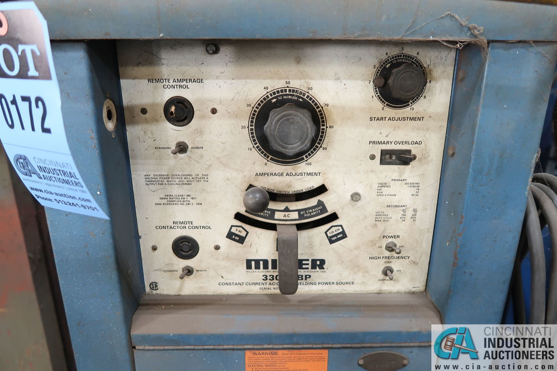 330 AMP MILLER 330A/BP WELDER; S/N JB559386, WITH MILLER RADIATOR 1 COOLING SYSTEM - Image 2 of 5