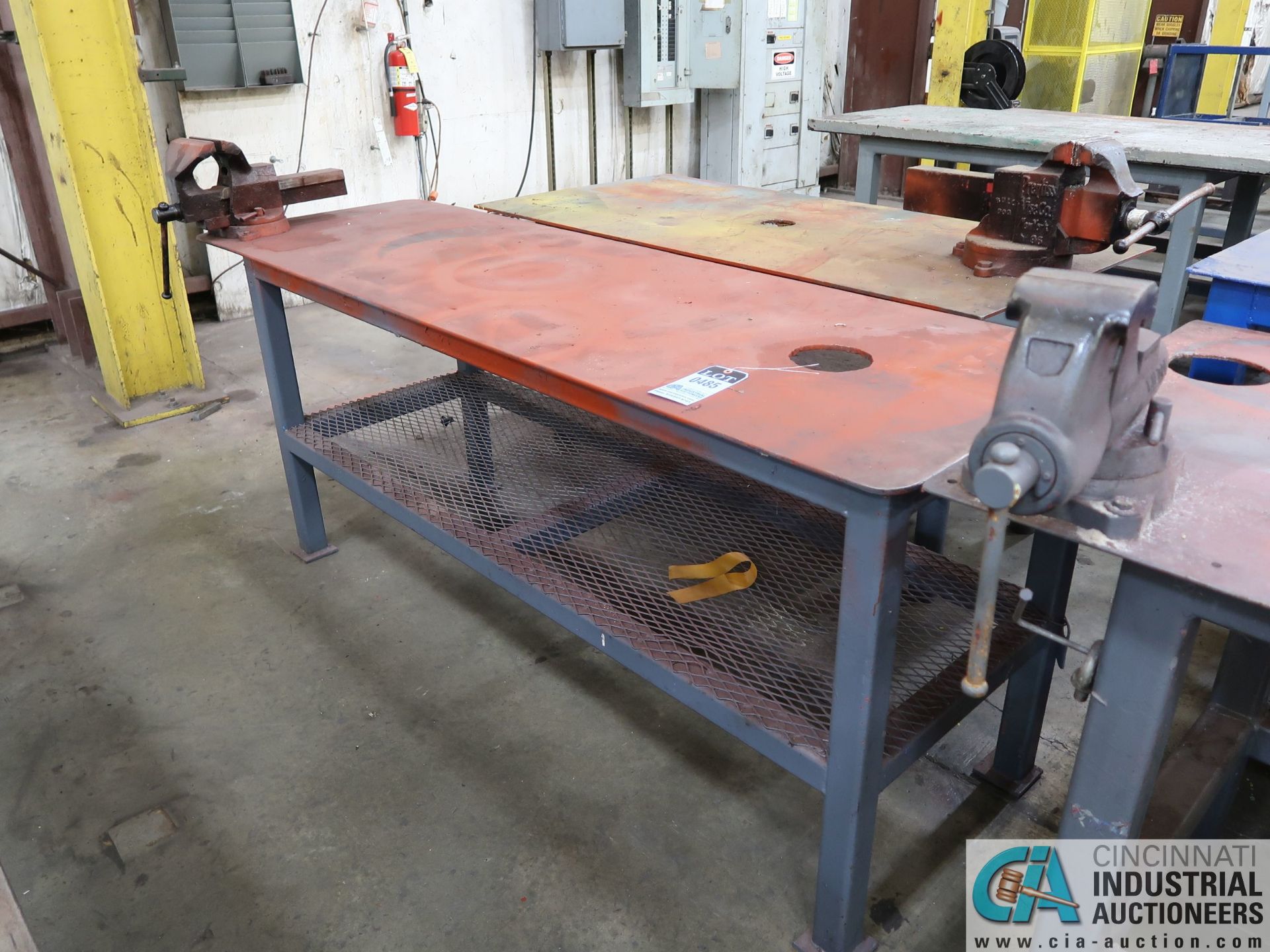 28" X 88" HEAVY DUTY STEEL TABLE, WITH 8" VISE, 5,000 LB. LOAD