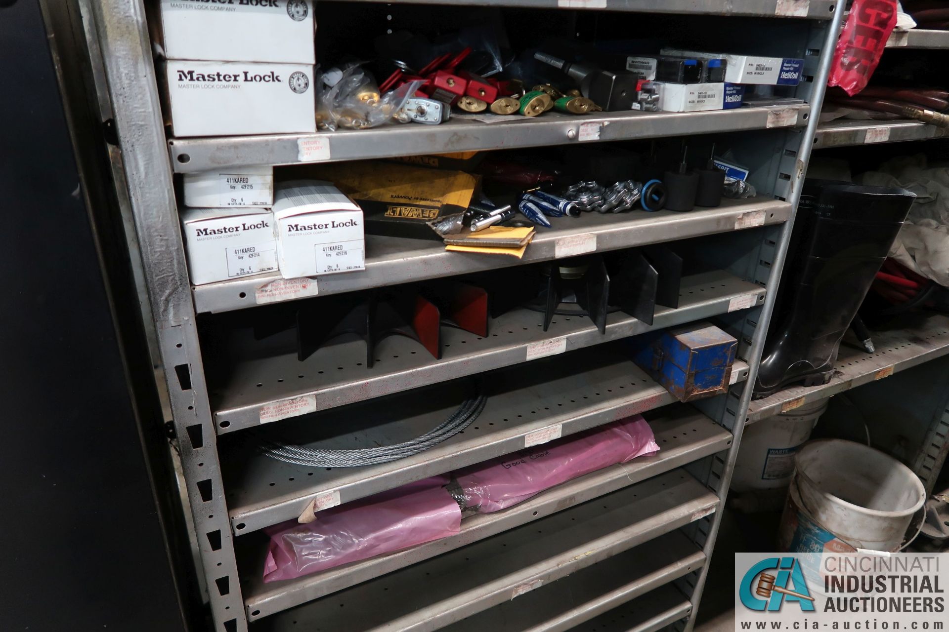 CONTENTS OF MAINTENANCE CRIB INCLUDING FILTERS, HARDWARE, MACHINE PARTS, LIGHTING, WIRE, - Image 8 of 58