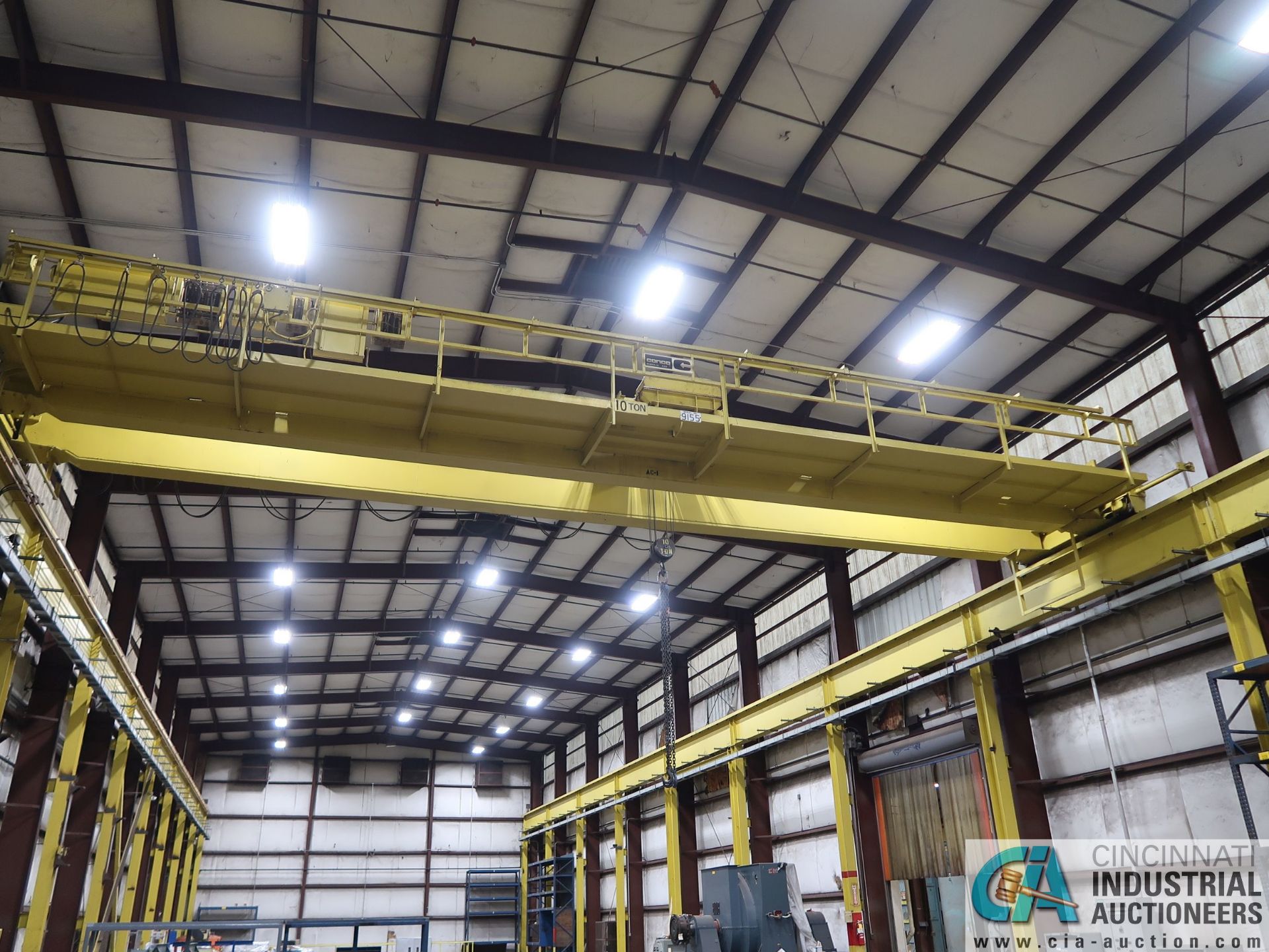 10 TON TON X 56' (APPROX.) SPAN DOUBLE GIRDER TOP RUNNING OVERHEAD BRIDGE CRANE; S/N 9155, RADIO - Image 10 of 11