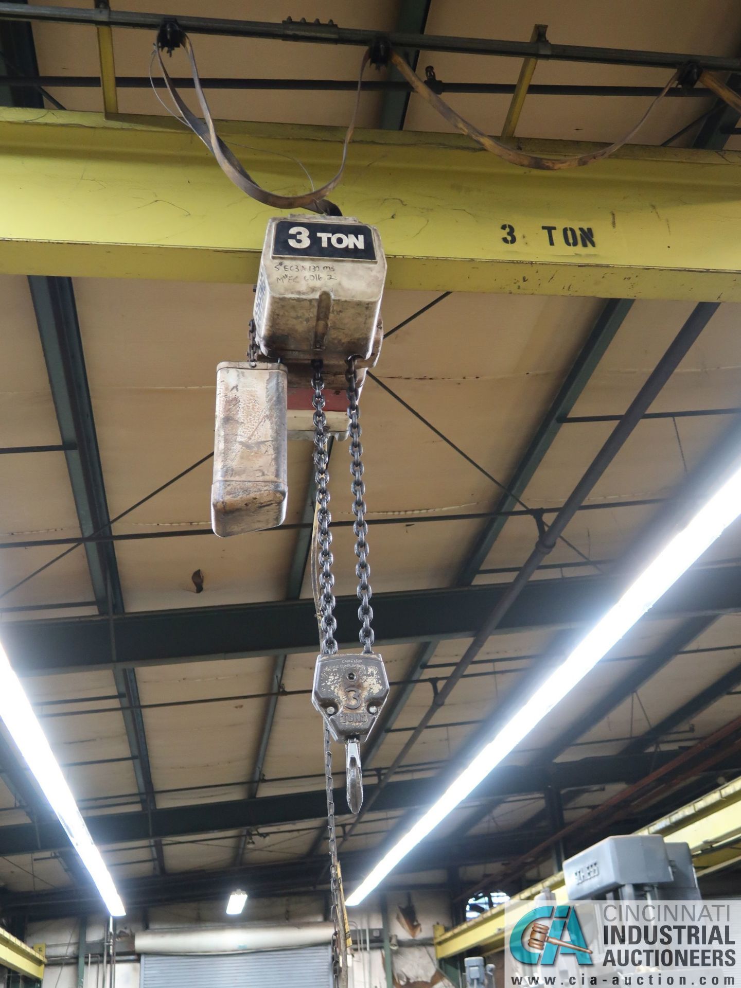 3 TON X 28' (APPROX.) SINGLE GIRDER TOP RUNNING OVERHEAD BRIDGE CRANE, 3 TON COFFING CHAIN HOIST, - Image 4 of 5