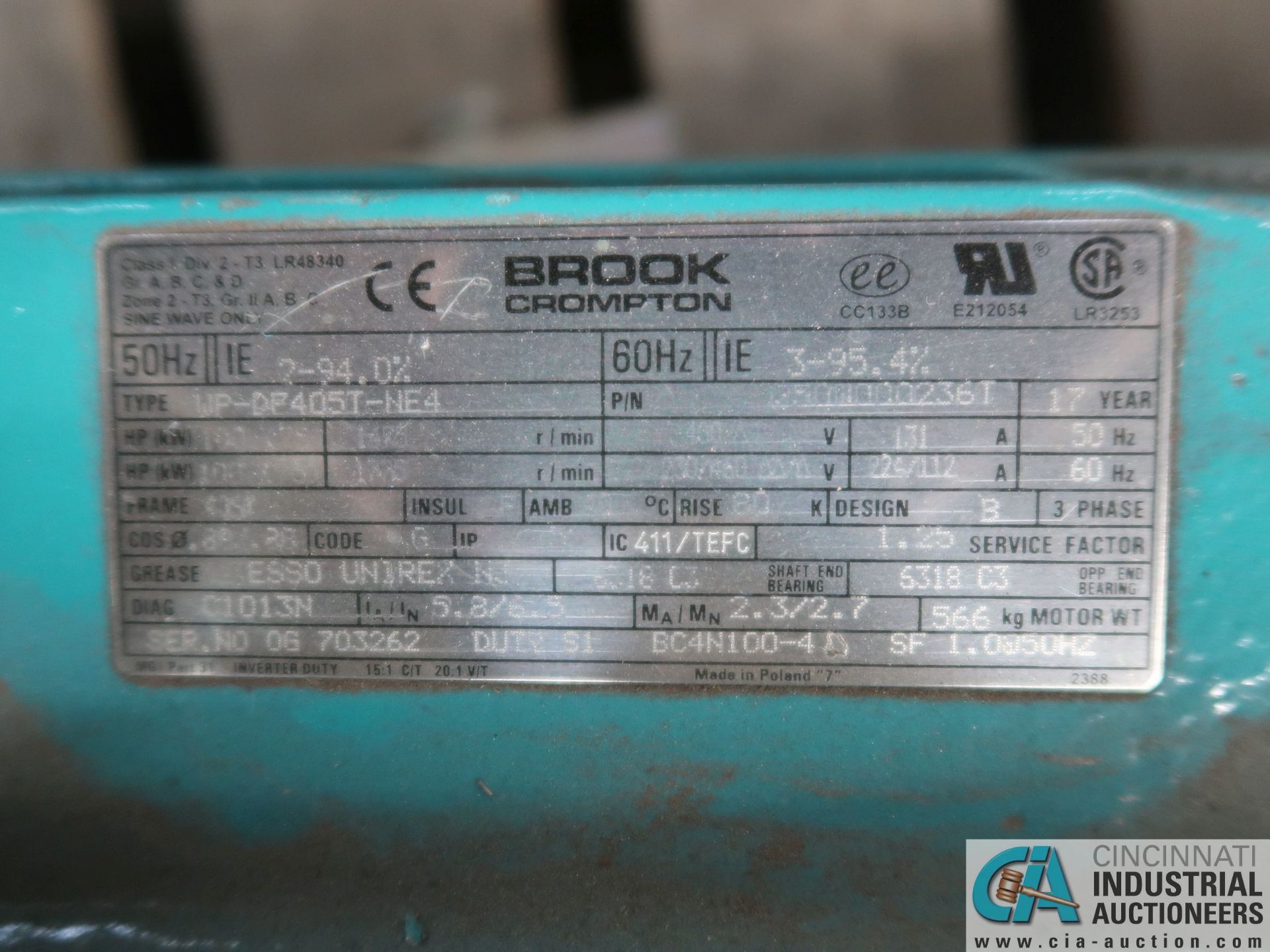 100 HP BROOK TYPE WP-DF405T-NE4 ELECTRIC MOTOR (NEW) - Image 2 of 2