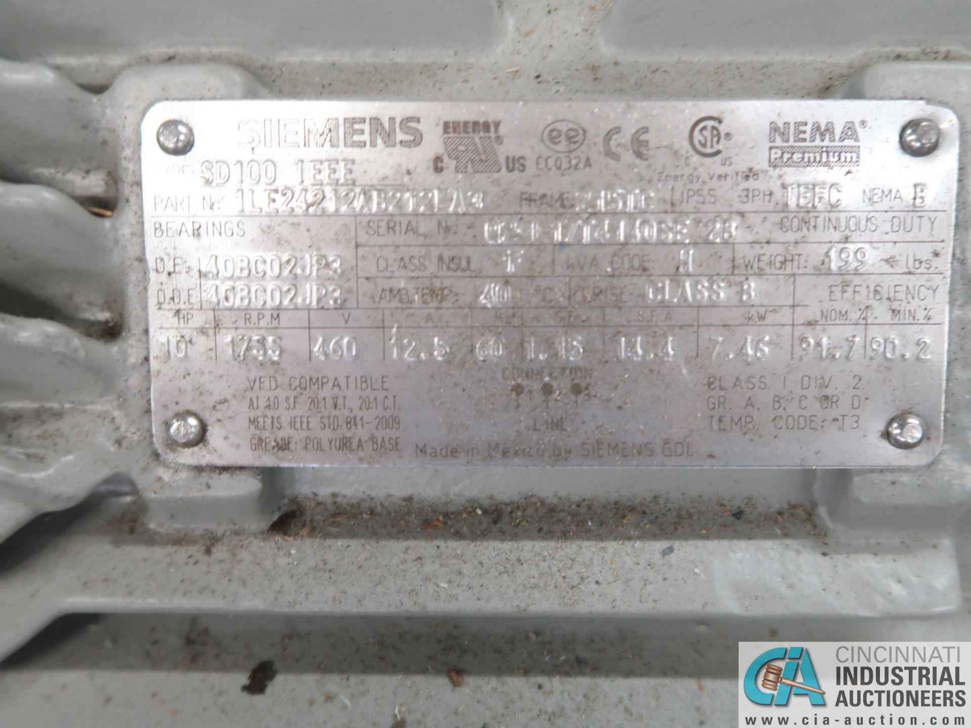 10 HP SEIMENS TYPE SD100 IEEE ELECTRIC MOTOR, 1,755 RPM (NEW) - Image 2 of 2