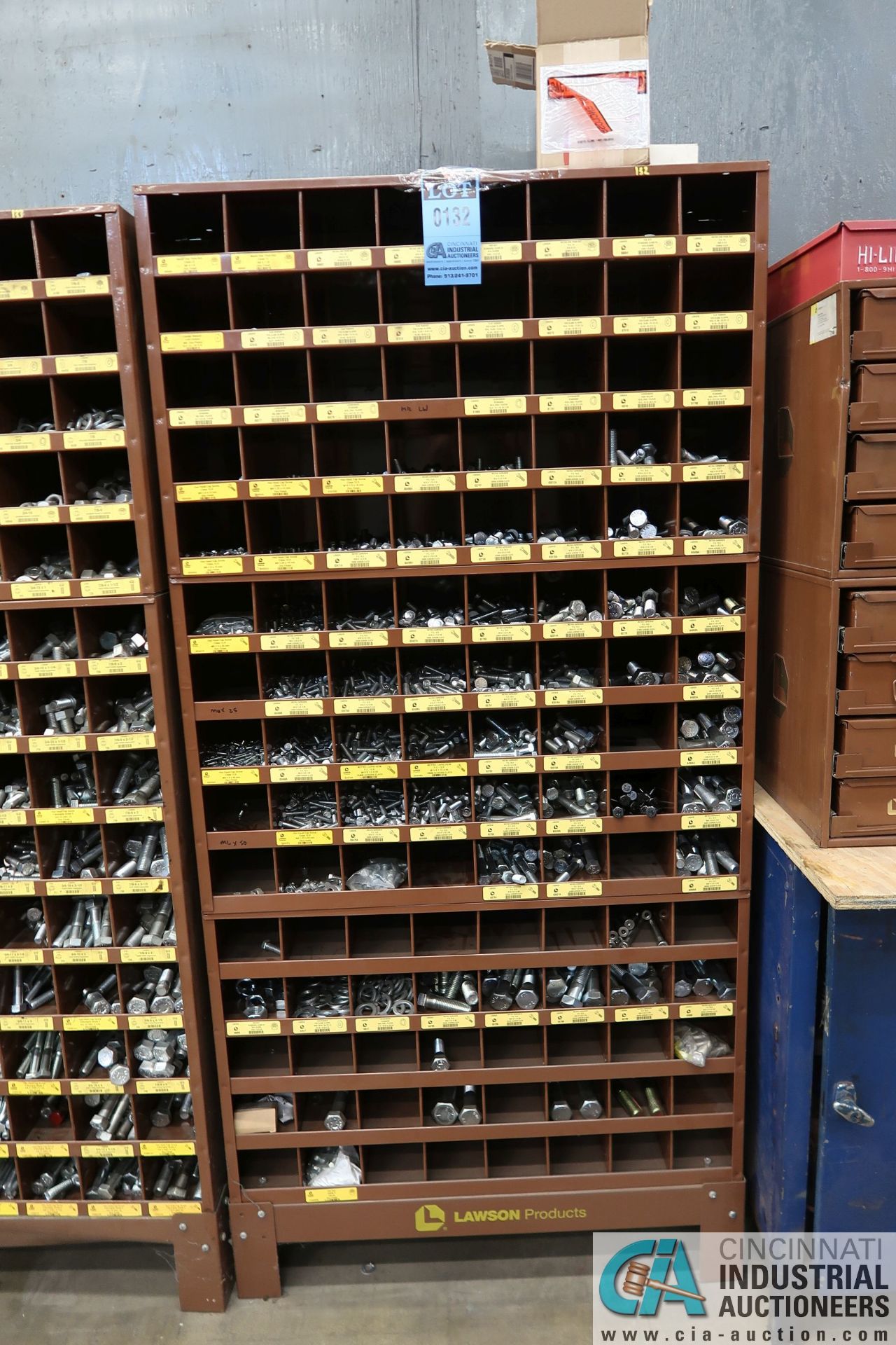 120-COMPARTMENT PIGEON HOLE HARDWARE CABINET WITH MISCELLANEOUS HARDWARE
