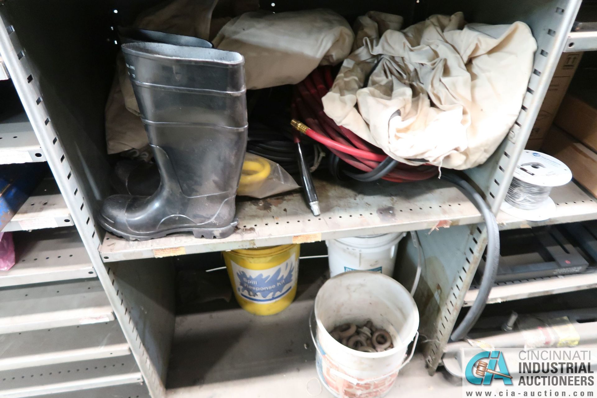 CONTENTS OF MAINTENANCE CRIB INCLUDING FILTERS, HARDWARE, MACHINE PARTS, LIGHTING, WIRE, - Image 12 of 58