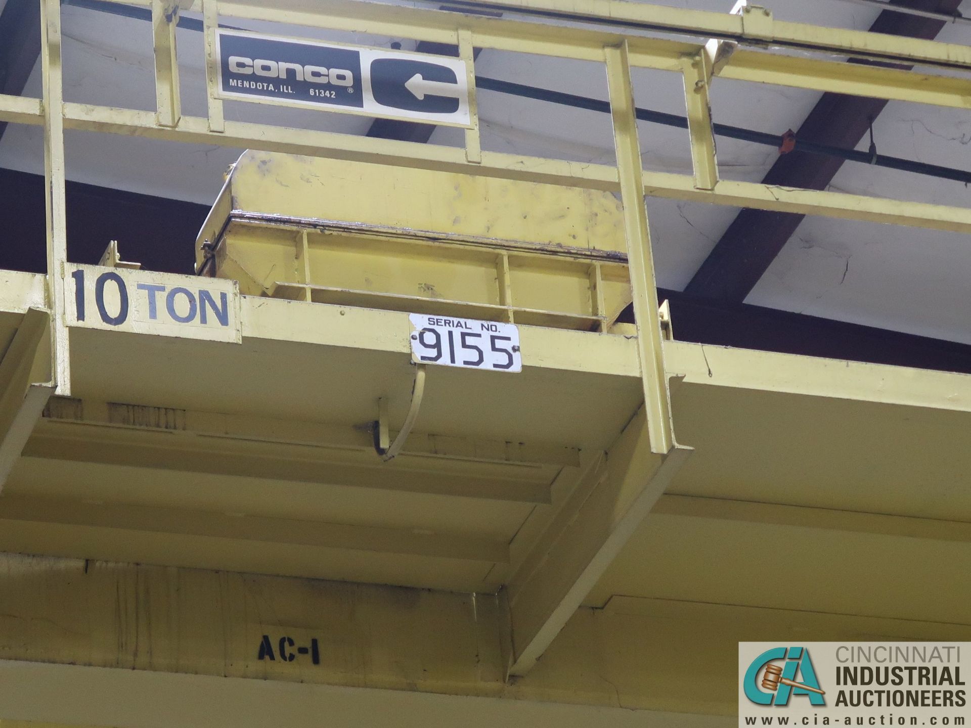 10 TON TON X 56' (APPROX.) SPAN DOUBLE GIRDER TOP RUNNING OVERHEAD BRIDGE CRANE; S/N 9155, RADIO - Image 9 of 11