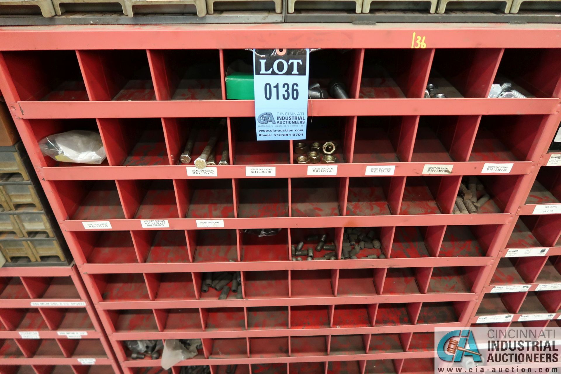 9-COMPARTMENT PIGEON HOLE HARDWARE CABINET WITH MISCELLANEOUS HARDWARE AND 32-DRAWER HARDWARE - Image 3 of 9